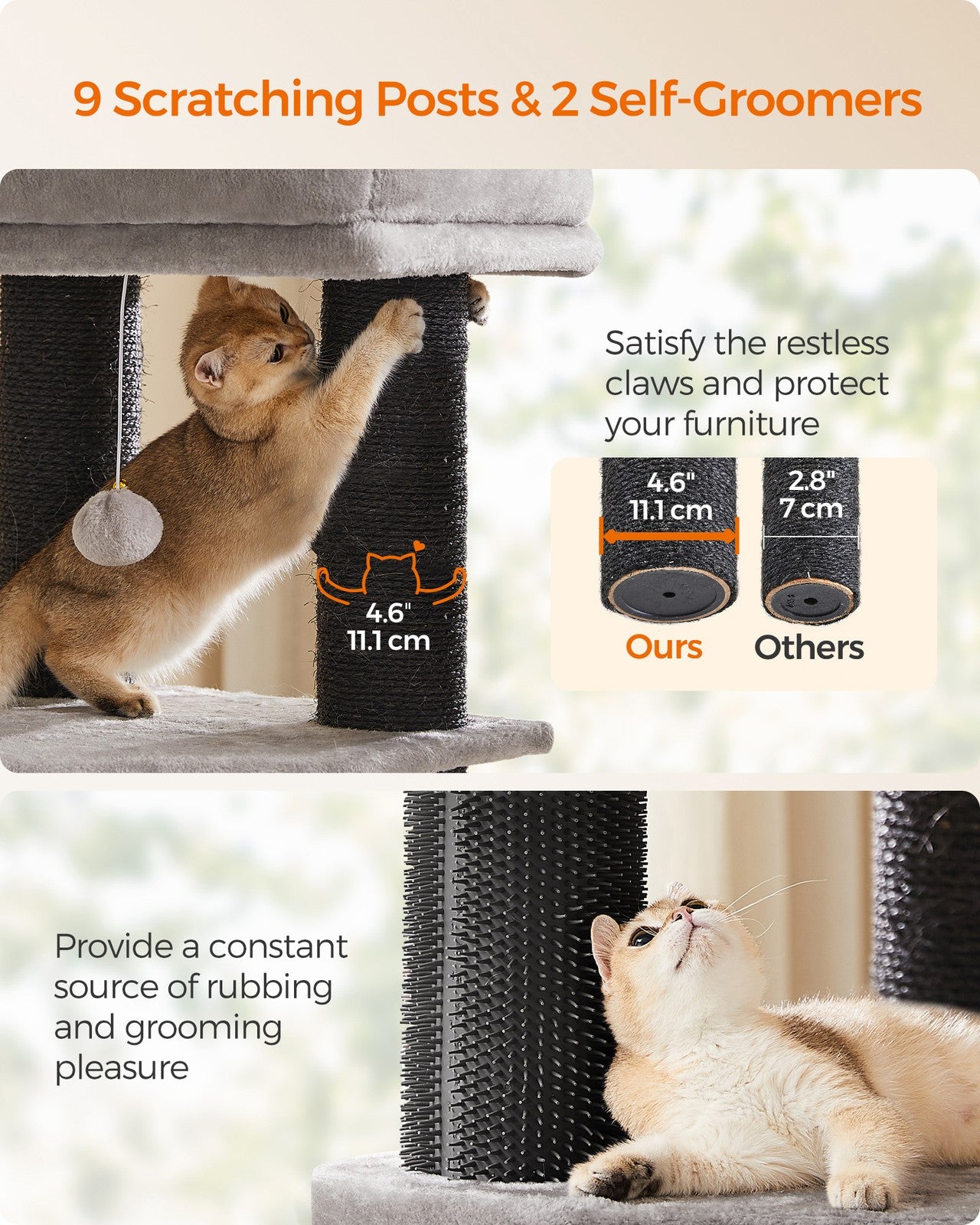 Heavy-Duty Cat Tower - Wood and Plush - Dove Grey