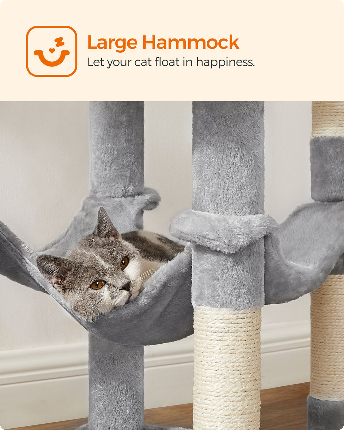 Grey Cat Condo - Wood and Plush Fabric - Light Grey