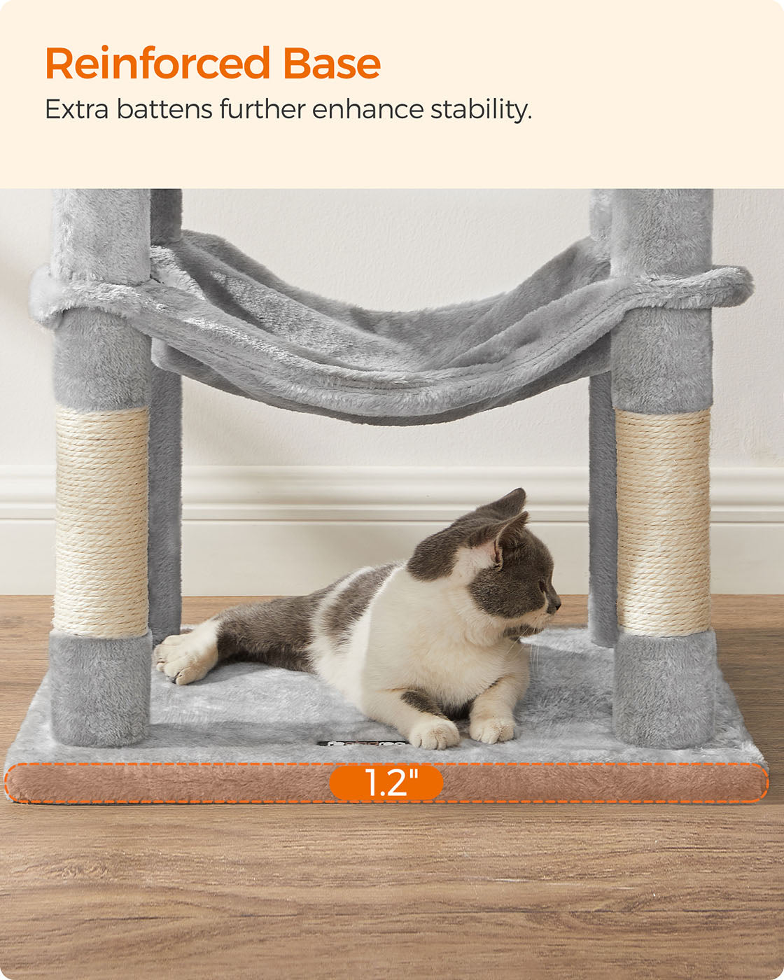 Grey Cat Condo - Wood and Plush Fabric - Light Grey