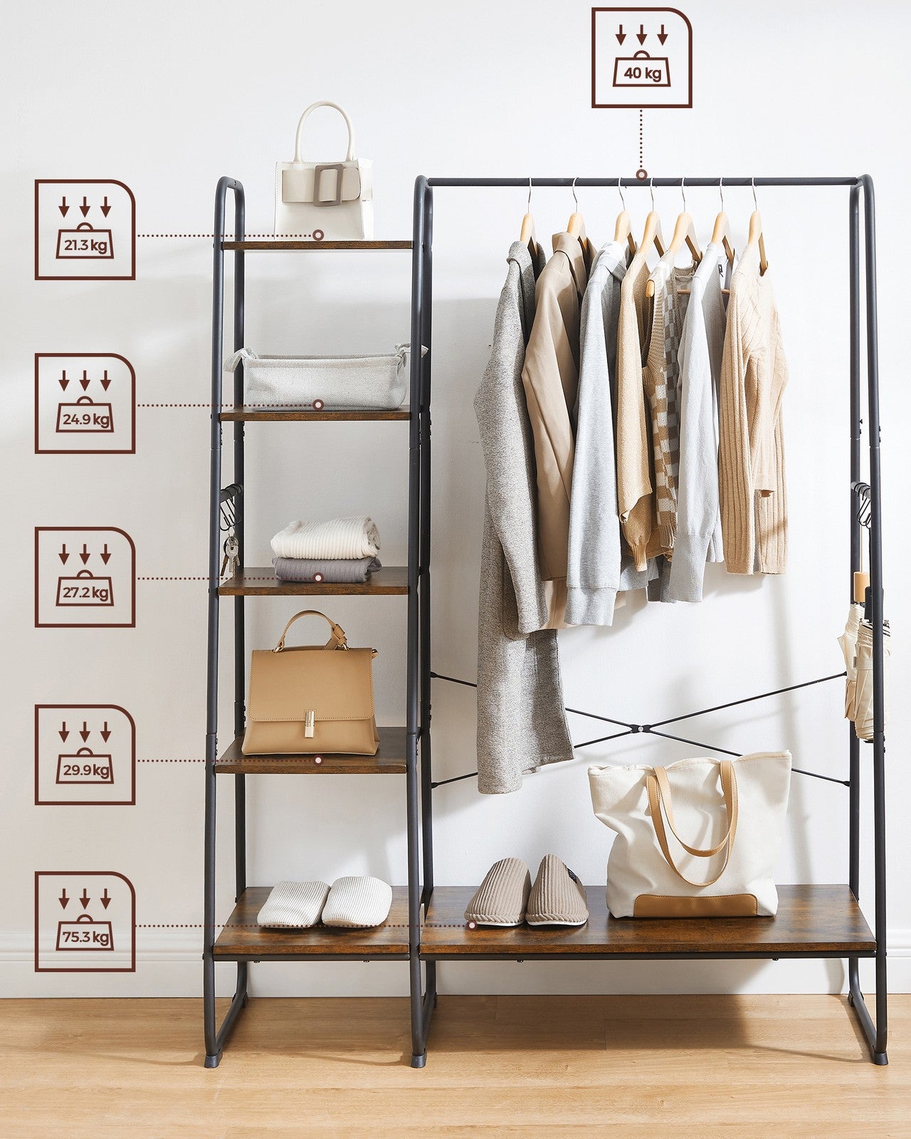Clothes Rail - Wood Wood and steel - Vintage Brown-black