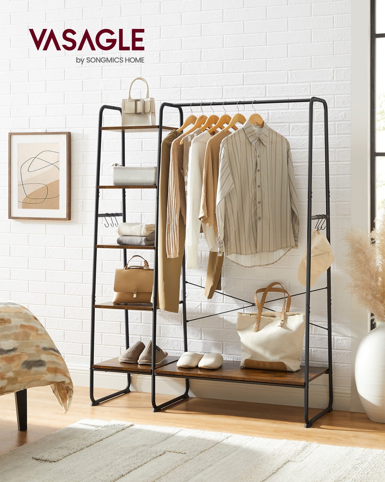 Clothes Rail - Wood Wood and steel - Vintage Brown-black