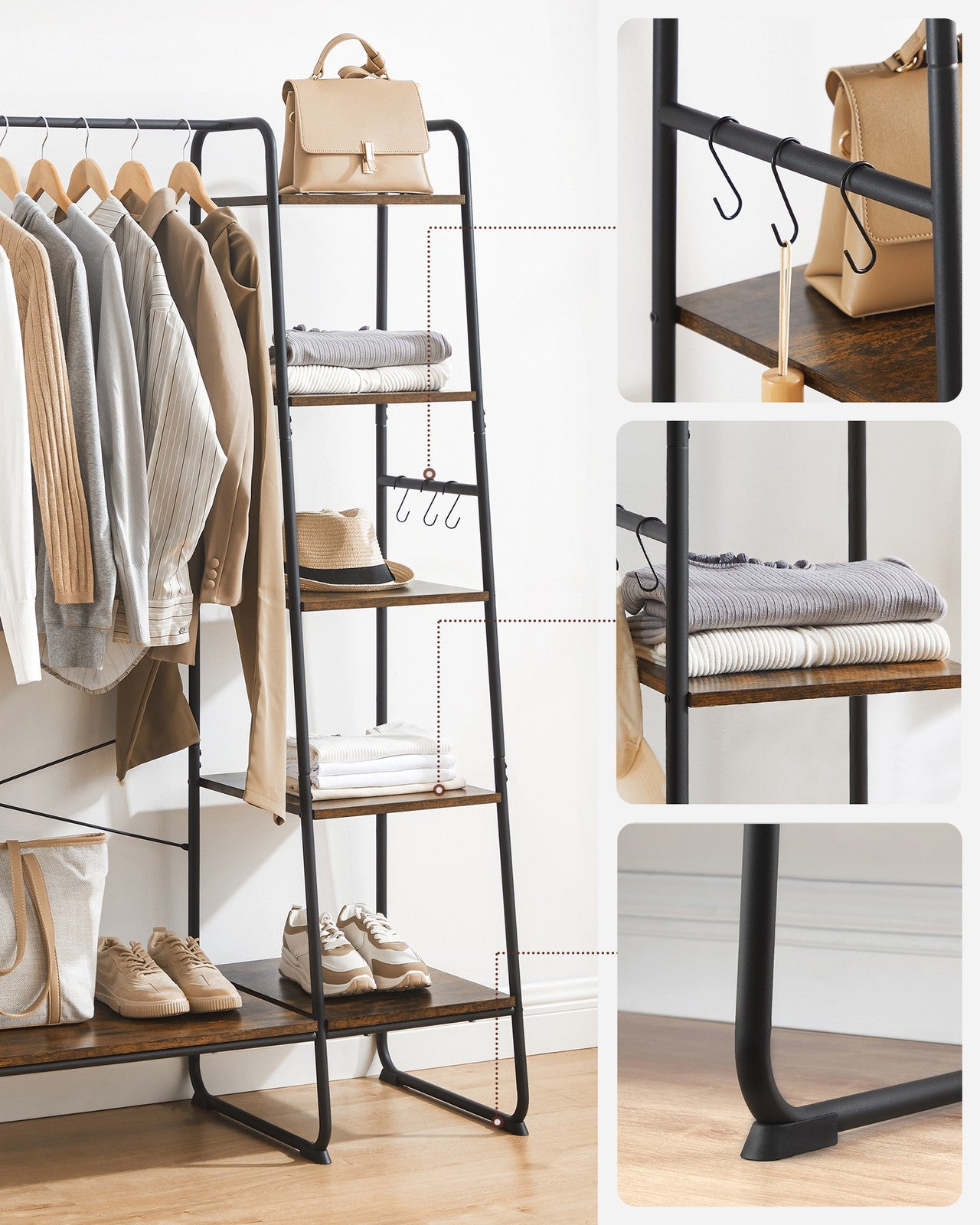 Clothes Rail - Wood Wood and steel - Vintage Brown-black