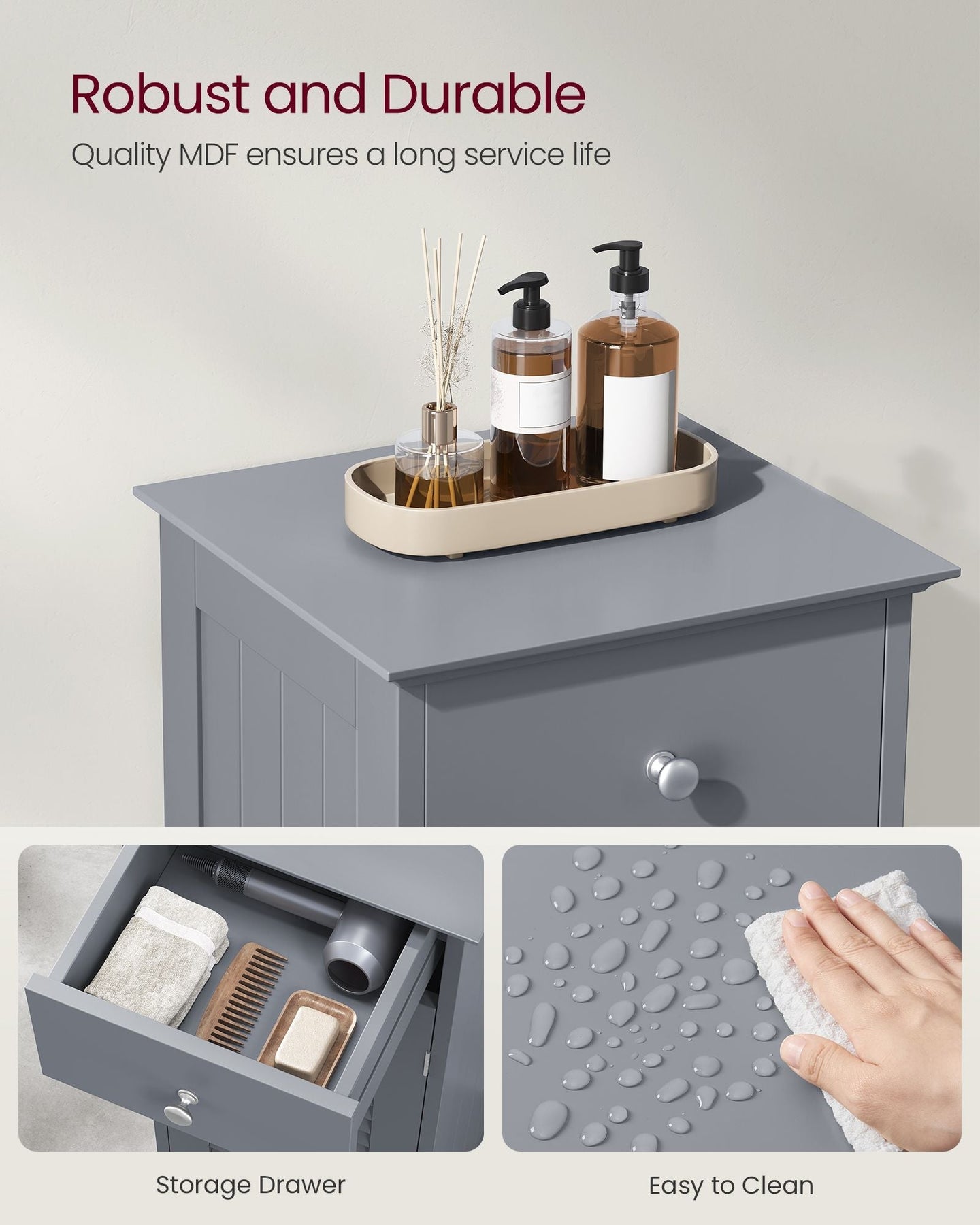 Bathroom Storage Cabinet - Wood - Dove Grey - Freestanding with Drawer and Shutter Door