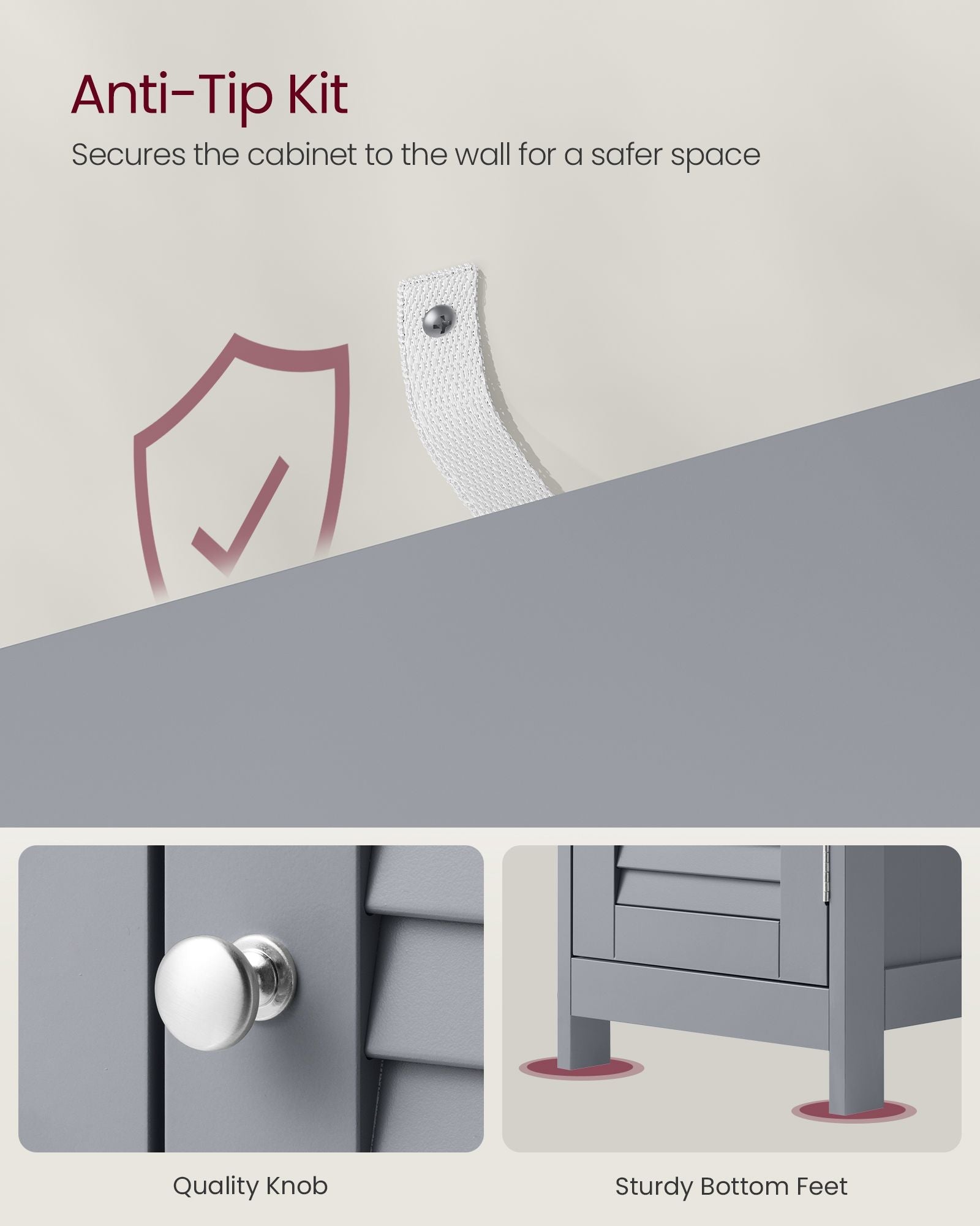 Bathroom Storage Cabinet - Wood - Dove Grey - Freestanding with Drawer and Shutter Door
