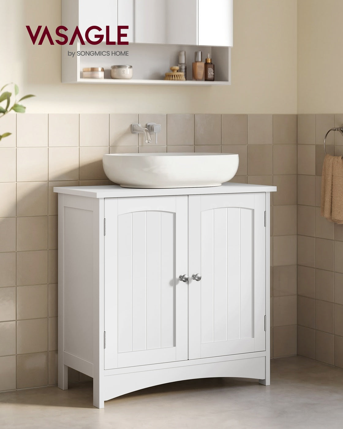 Under Sink Bathroom Cabinet - MDF - Cloud White - with 2 Doors
