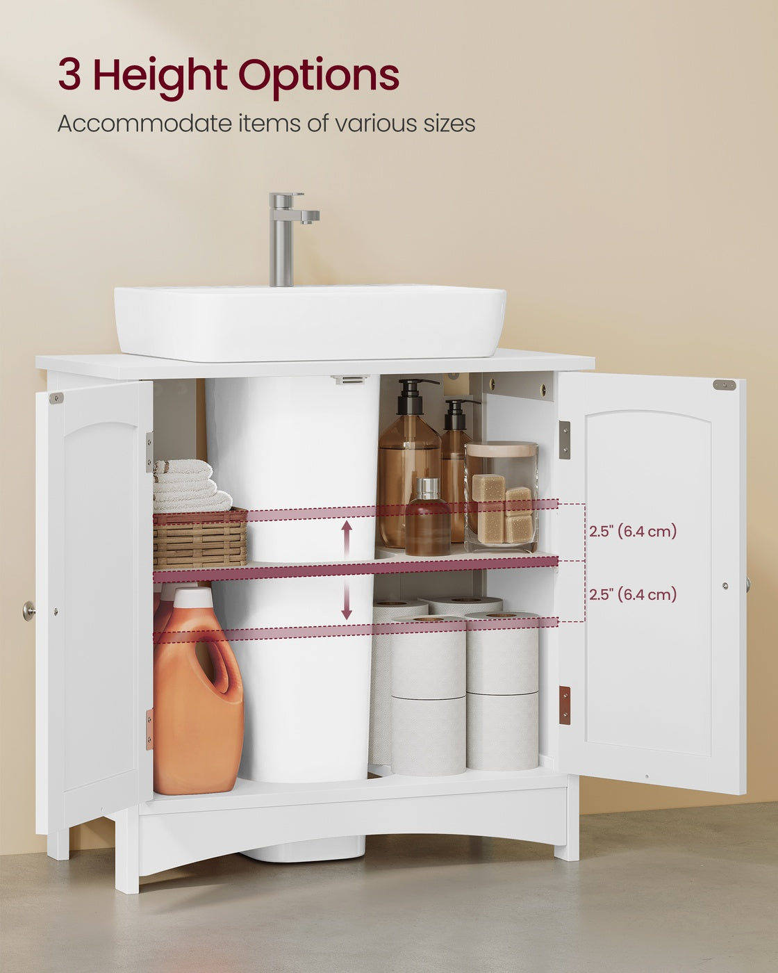 Under Sink Bathroom Cabinet - MDF - Cloud White - with 2 Doors