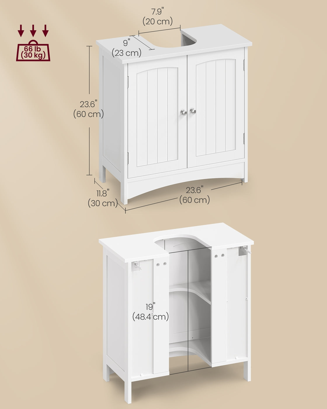 Under Sink Bathroom Cabinet - MDF - Cloud White - with 2 Doors