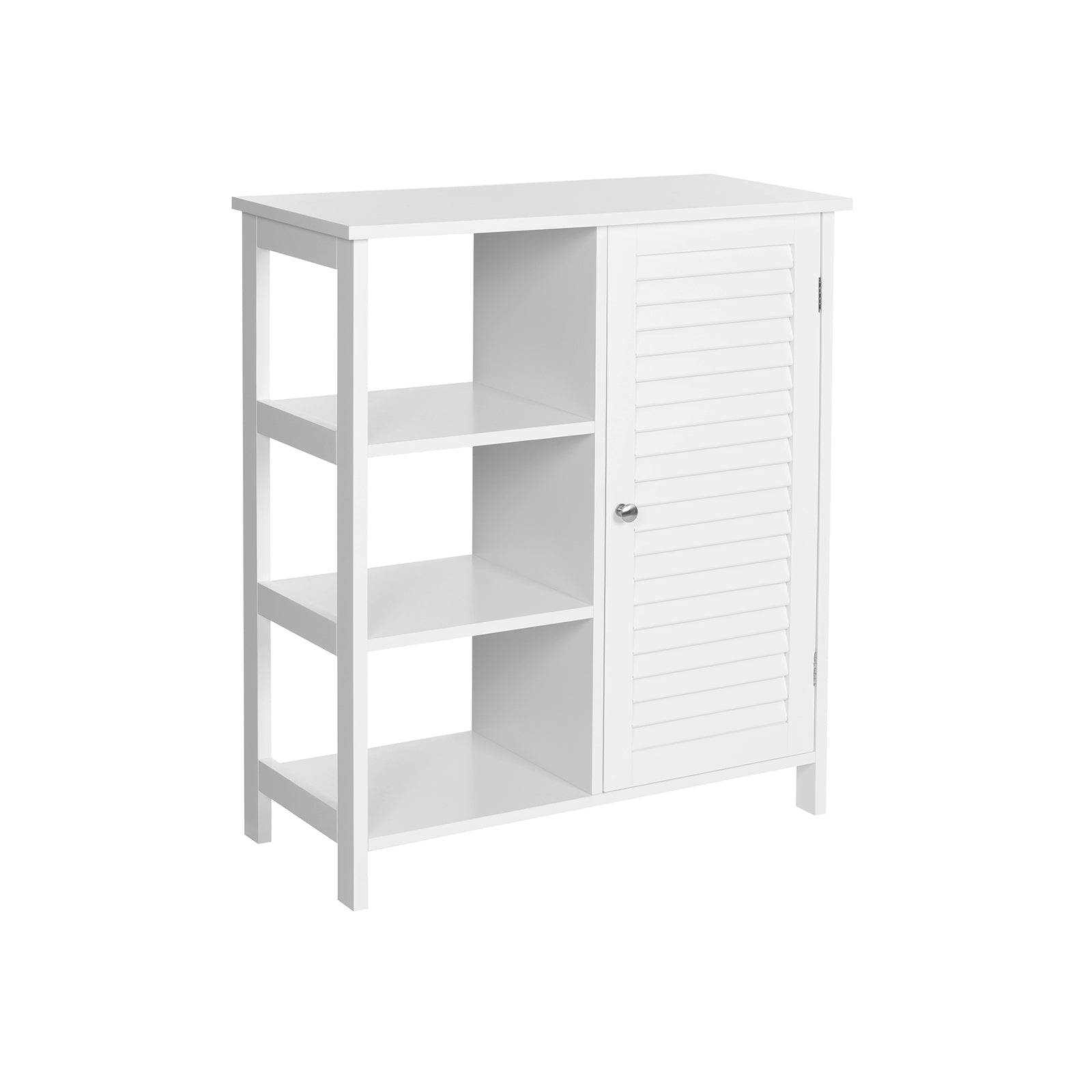 Bathroom Storage Cabinet - Wood - Matte White - Scandinavian Design with Louvred Door and Adjustable Shelf