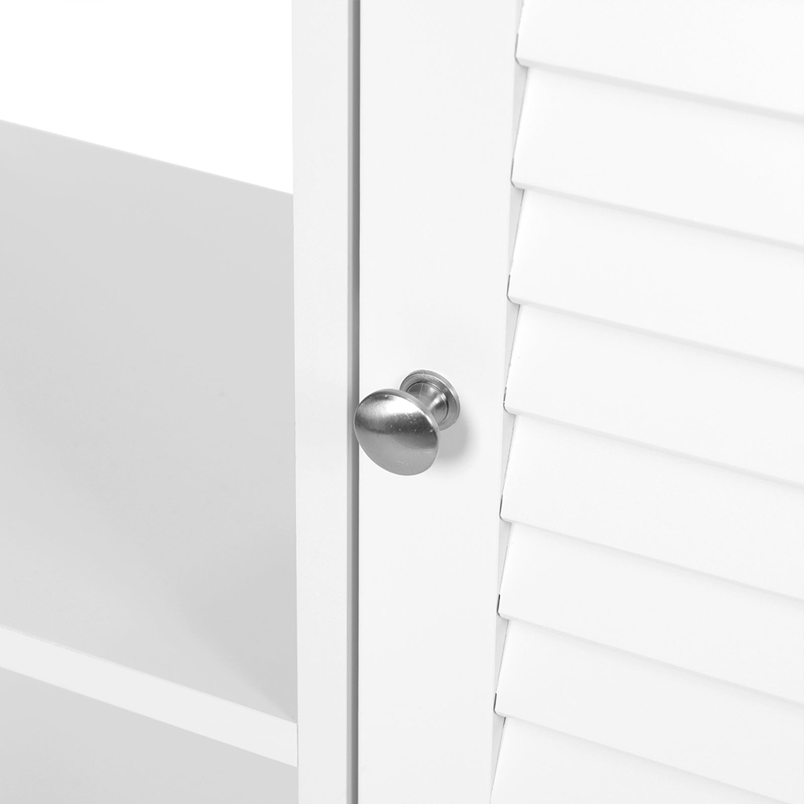 Bathroom Storage Cabinet - Wood - Matte White - Scandinavian Design with Louvred Door and Adjustable Shelf