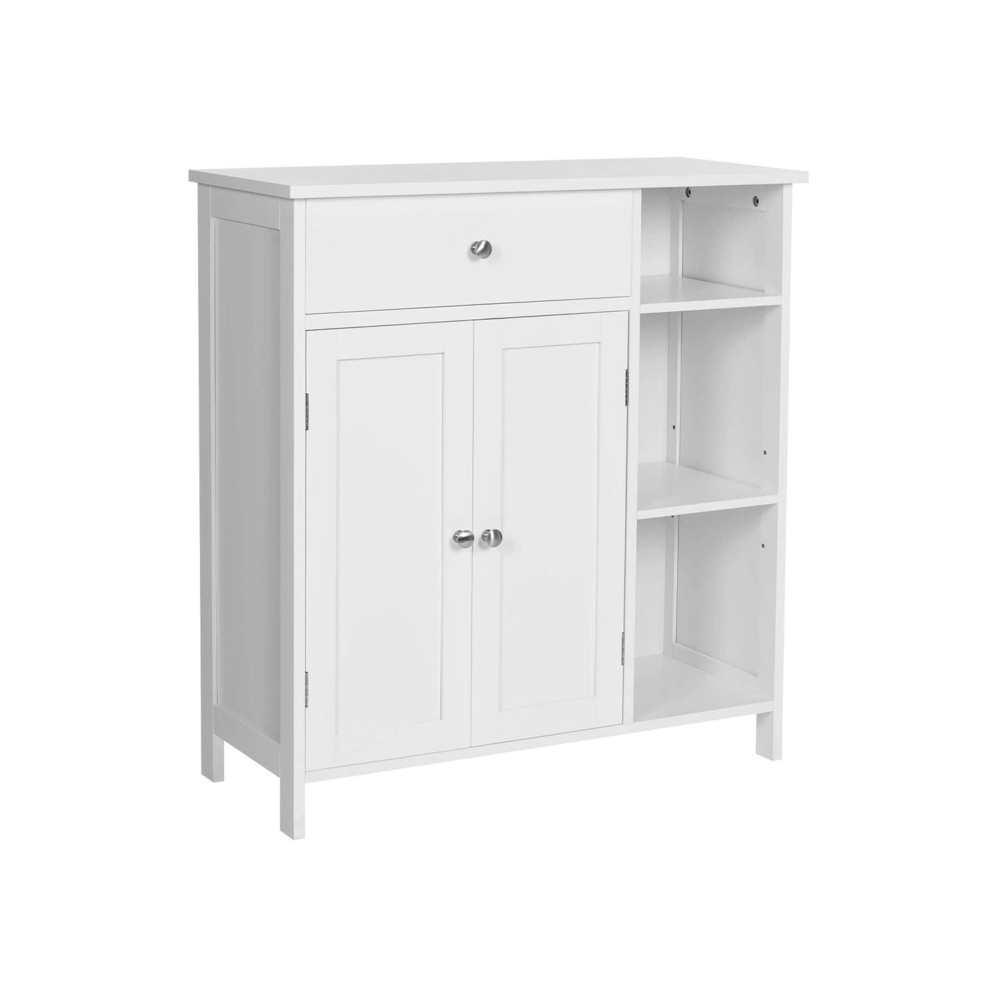 Bathroom Cabinet - Wood - Matte White - Adjustable Shelves and Drawer Storage