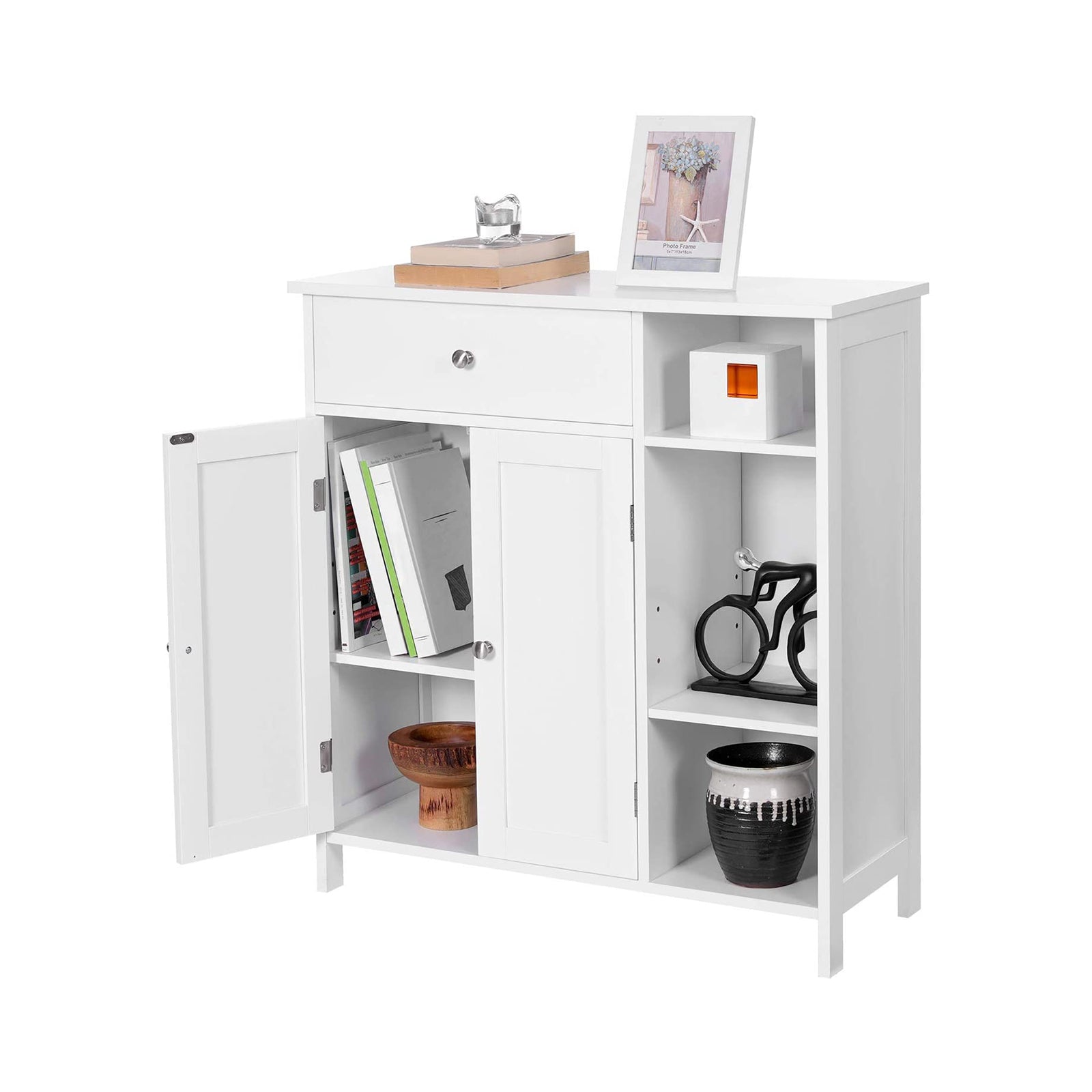 Bathroom Cabinet - Wood - Matte White - Adjustable Shelves and Drawer Storage