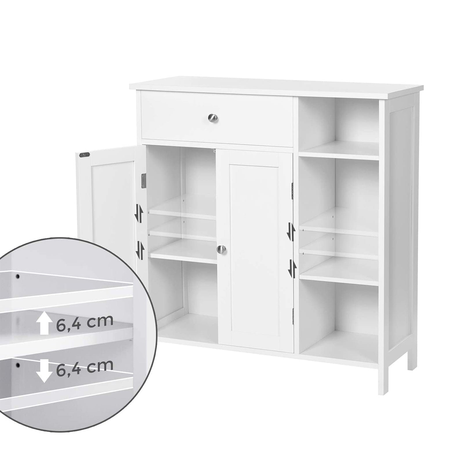 Bathroom Cabinet - Wood - Matte White - Adjustable Shelves and Drawer Storage