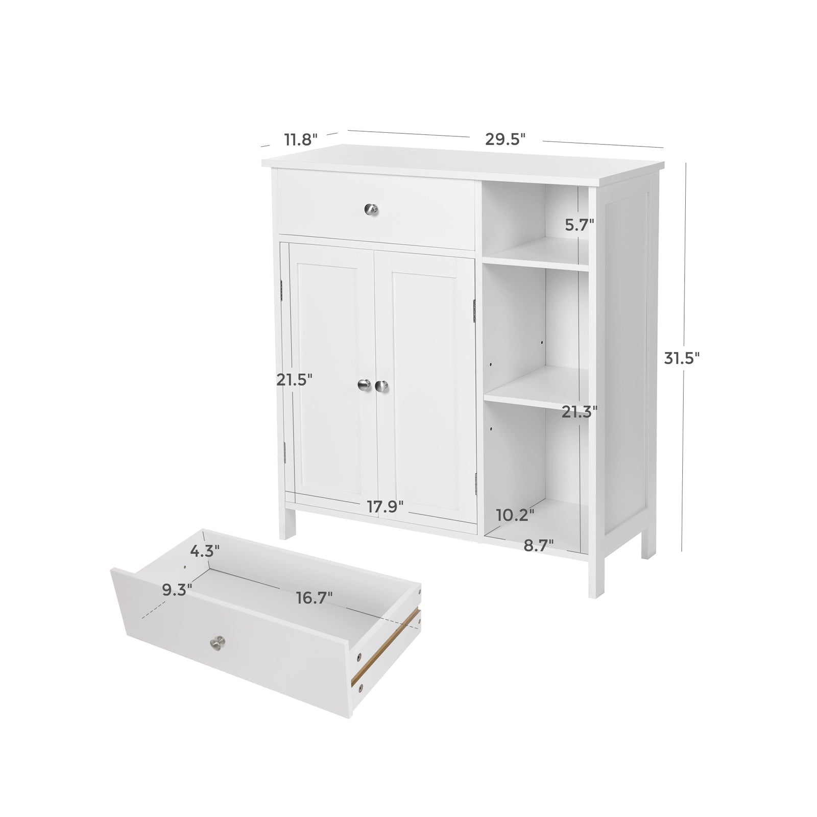 Bathroom Cabinet - Wood - Matte White - Adjustable Shelves and Drawer Storage