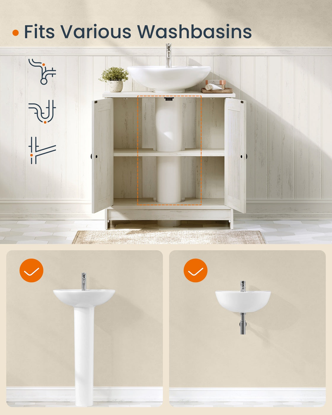 Bathroom Under Sink Cabinet - 30L - Particleboard - Superfast Toolless Assembly