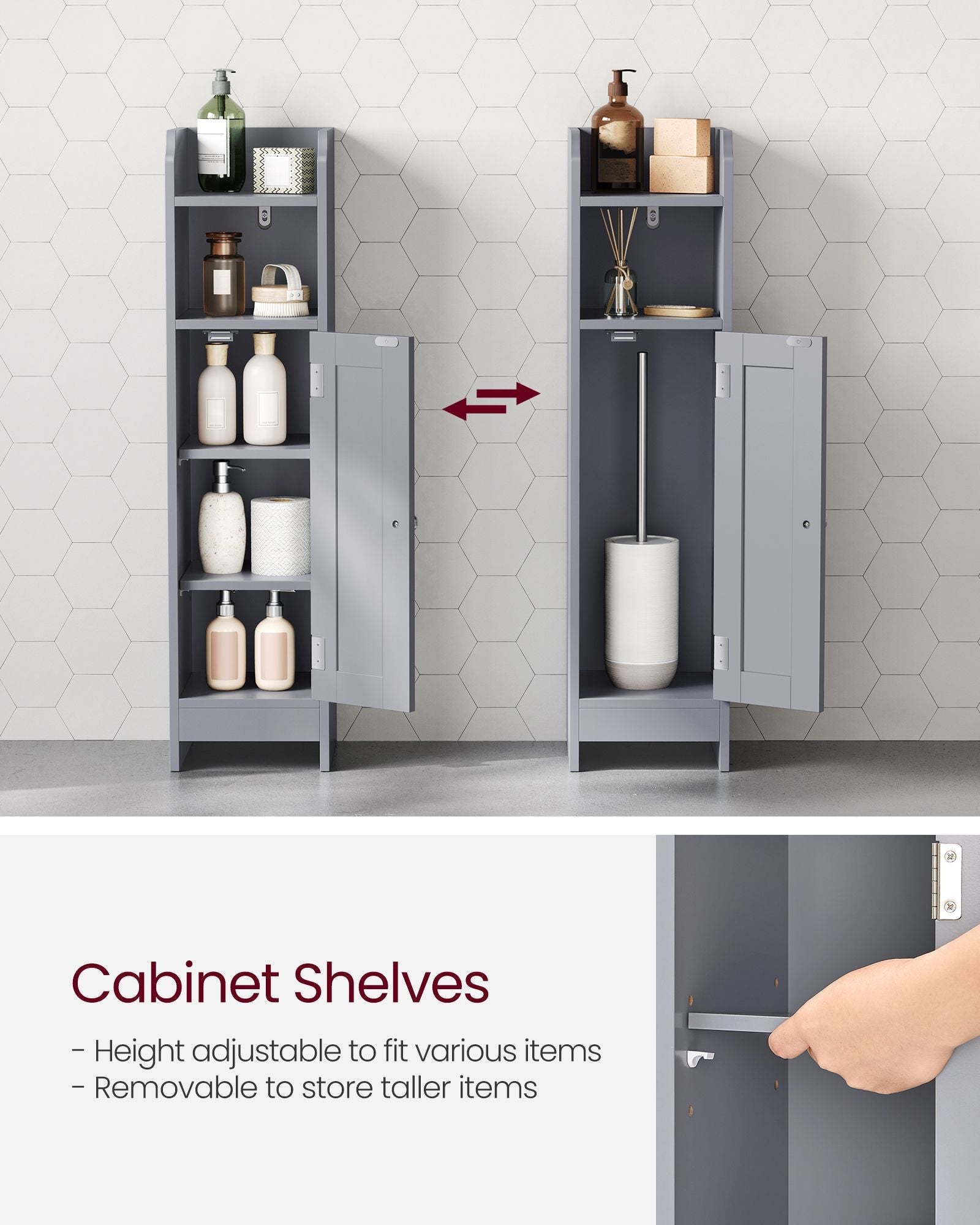 Freestanding Slim Bathroom Cabinet - Wood - White - Adjustable Shelves