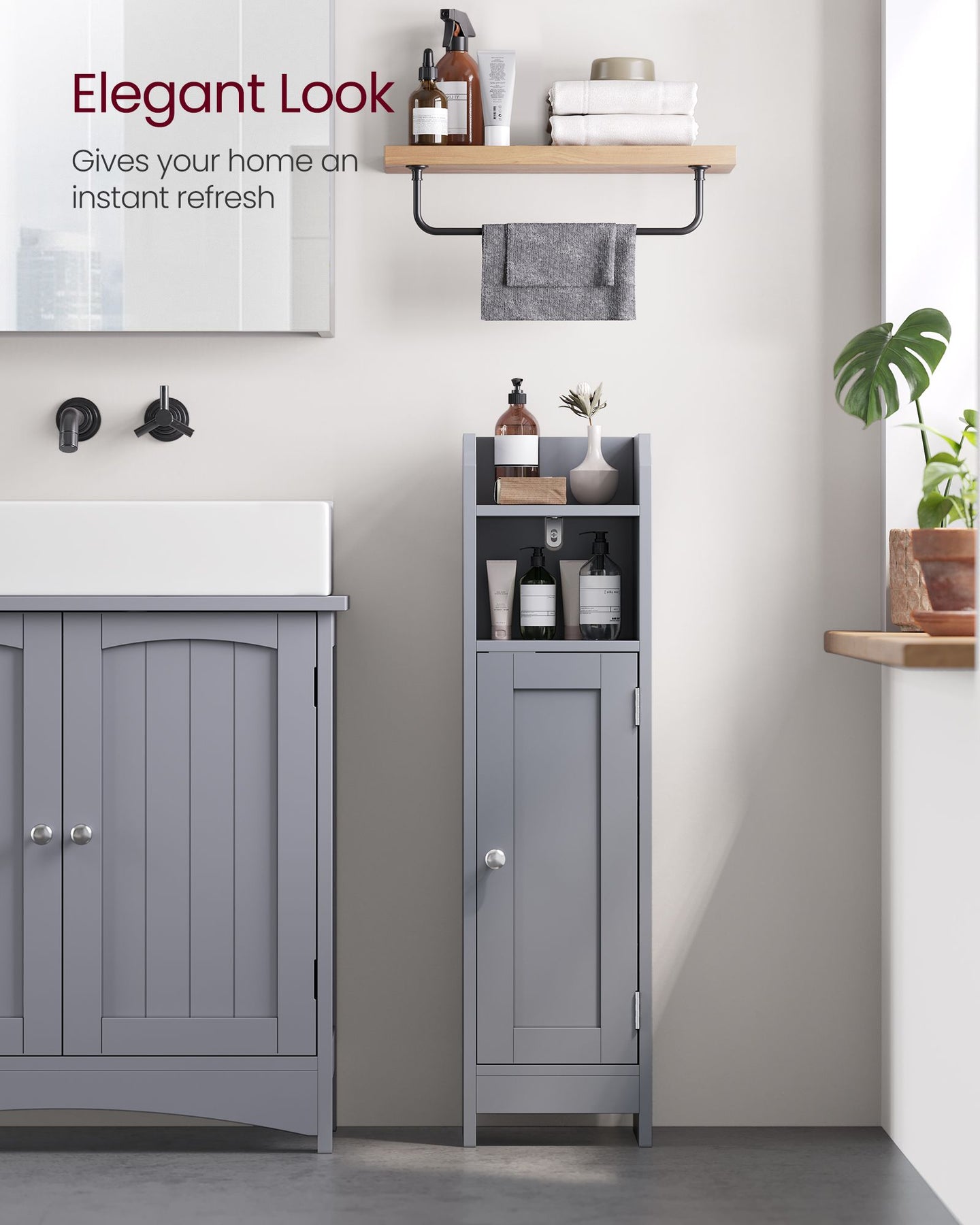 Freestanding Slim Bathroom Cabinet - Wood - White - Adjustable Shelves