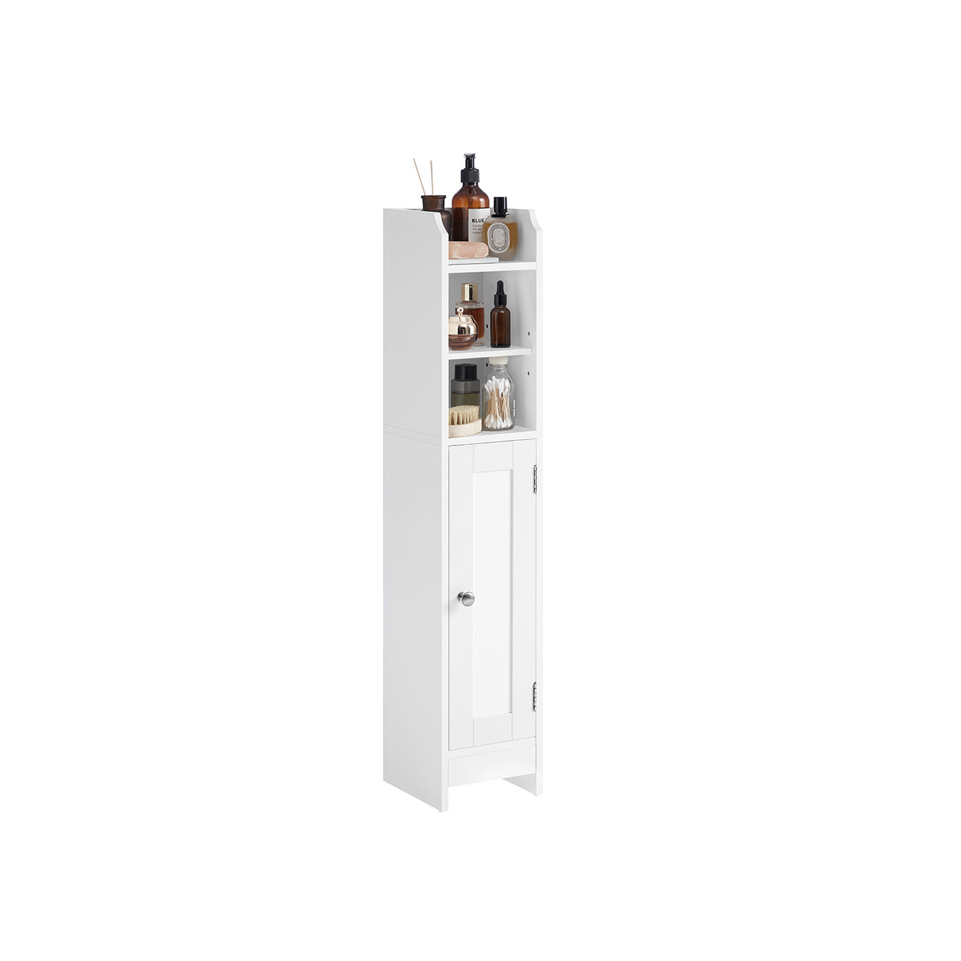 Slim Bathroom Storage Cabinet - Wood - White - Freestanding with Adjustable Shelves