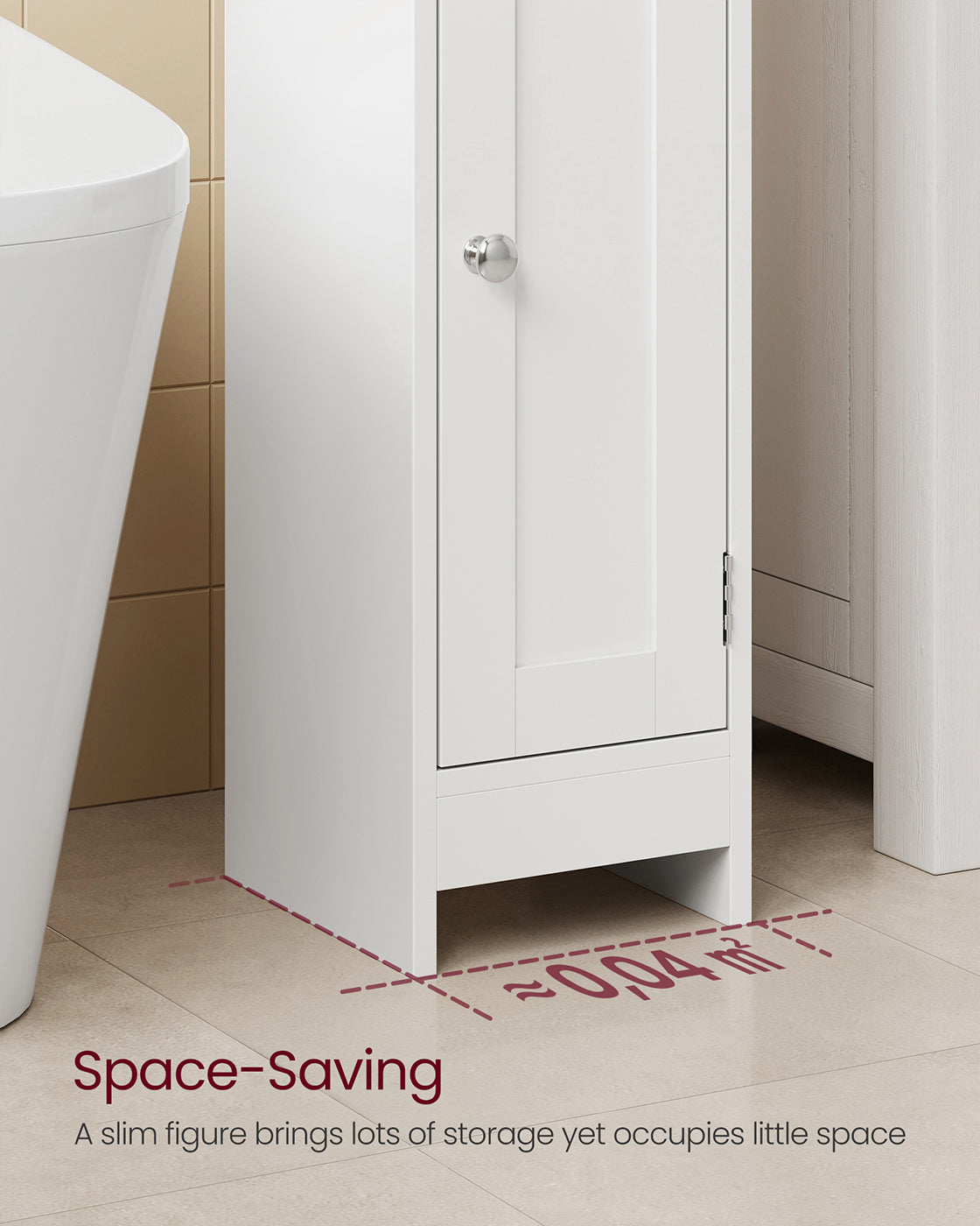 Slim Bathroom Storage Cabinet - Wood - White - Freestanding with Adjustable Shelves