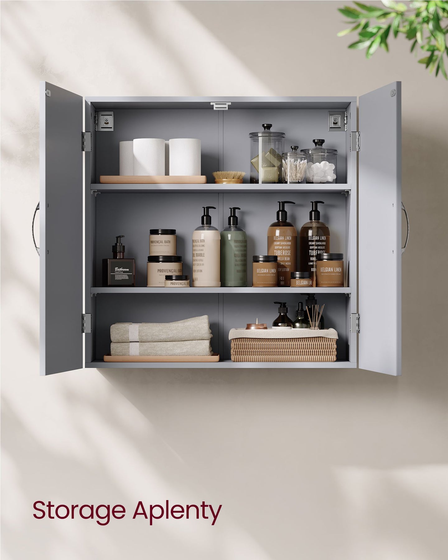 Wall-Mounted Bathroom Cabinet - Wood - Dove Grey - Adjustable Shelves