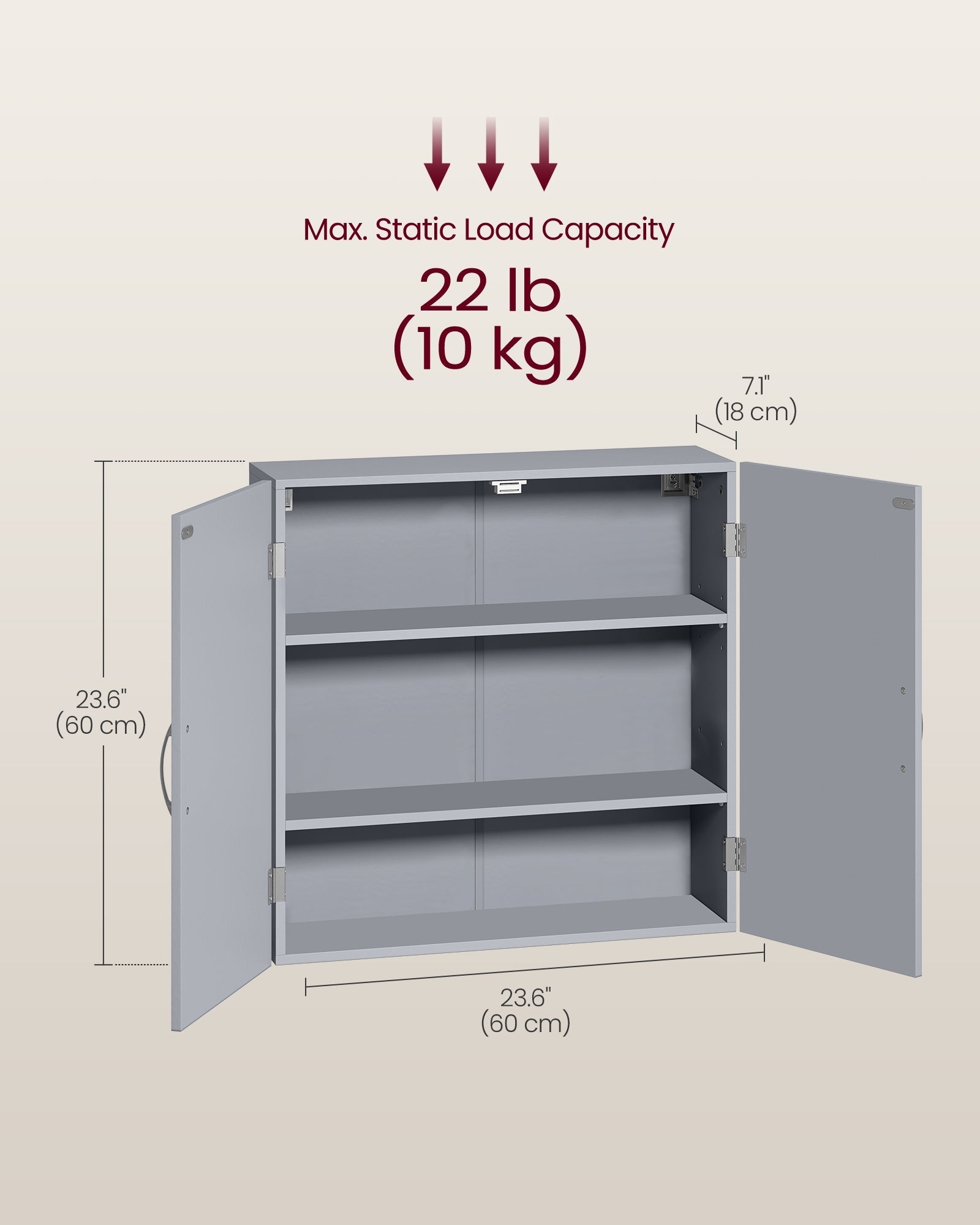 Wall-Mounted Bathroom Cabinet - Wood - Dove Grey - Adjustable Shelves
