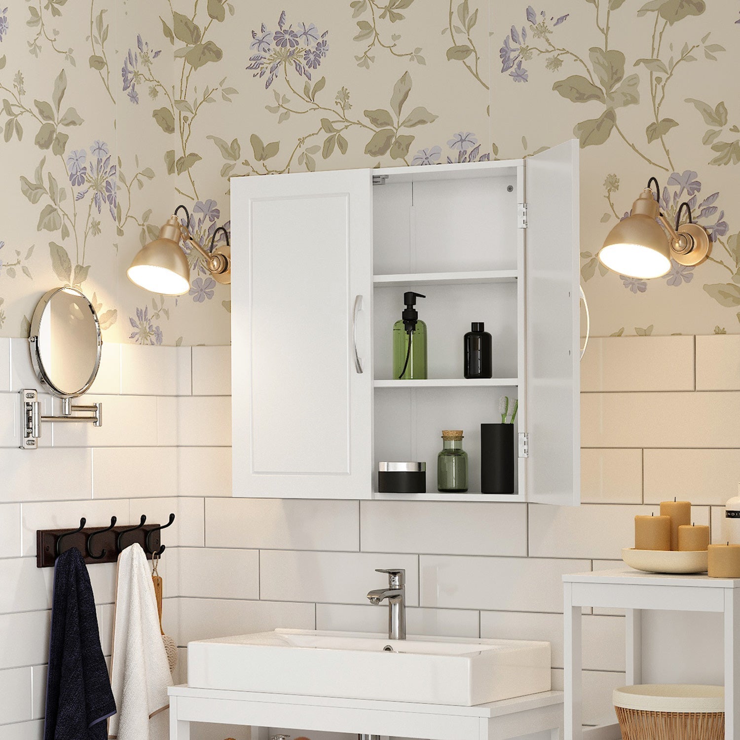 Wall-Mounted Bathroom Cabinet - MDF - Cloud White - Adjustable Shelves