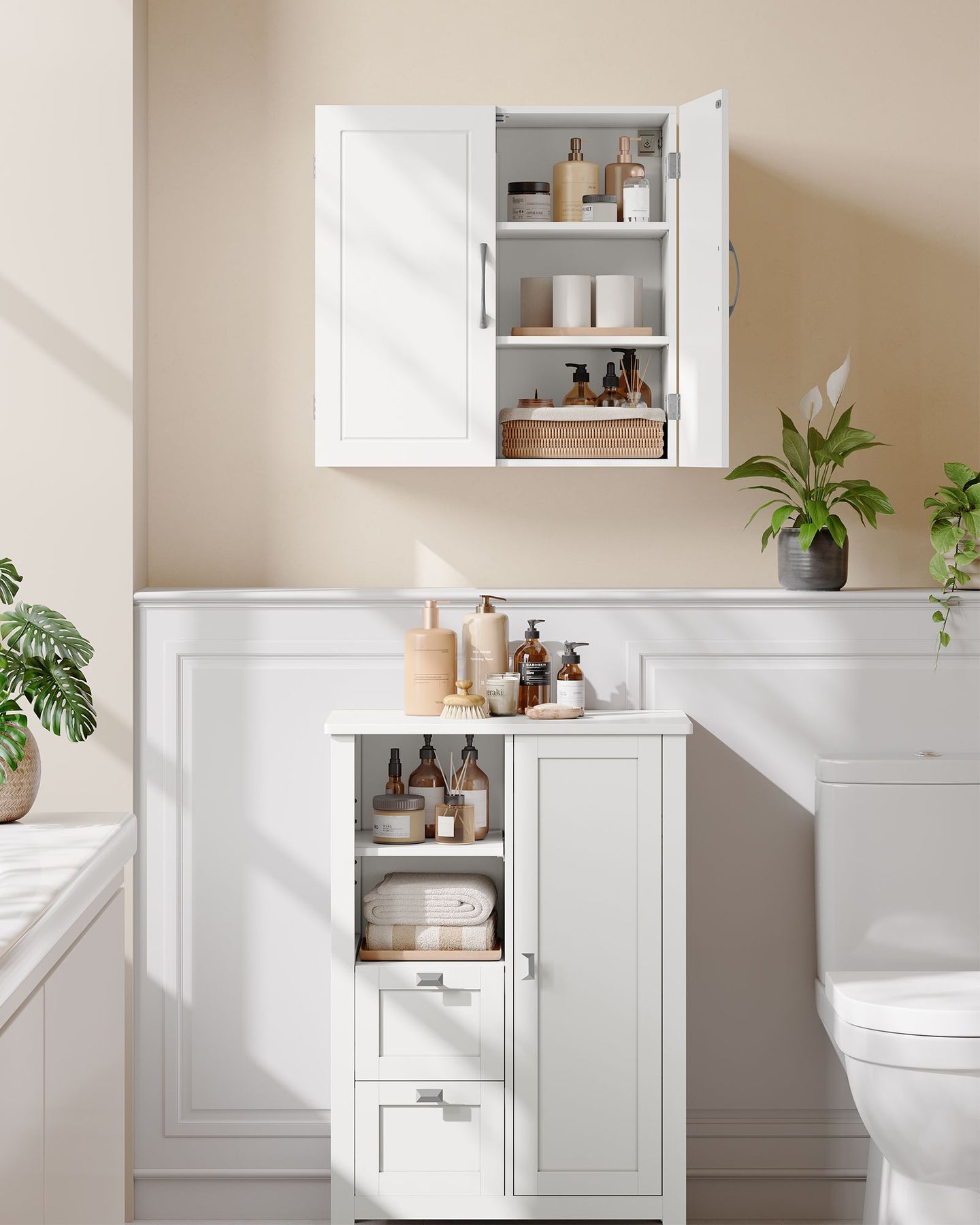 Wall-Mounted Bathroom Storage Cabinet - Wood - Cloud White - Adjustable Shelves