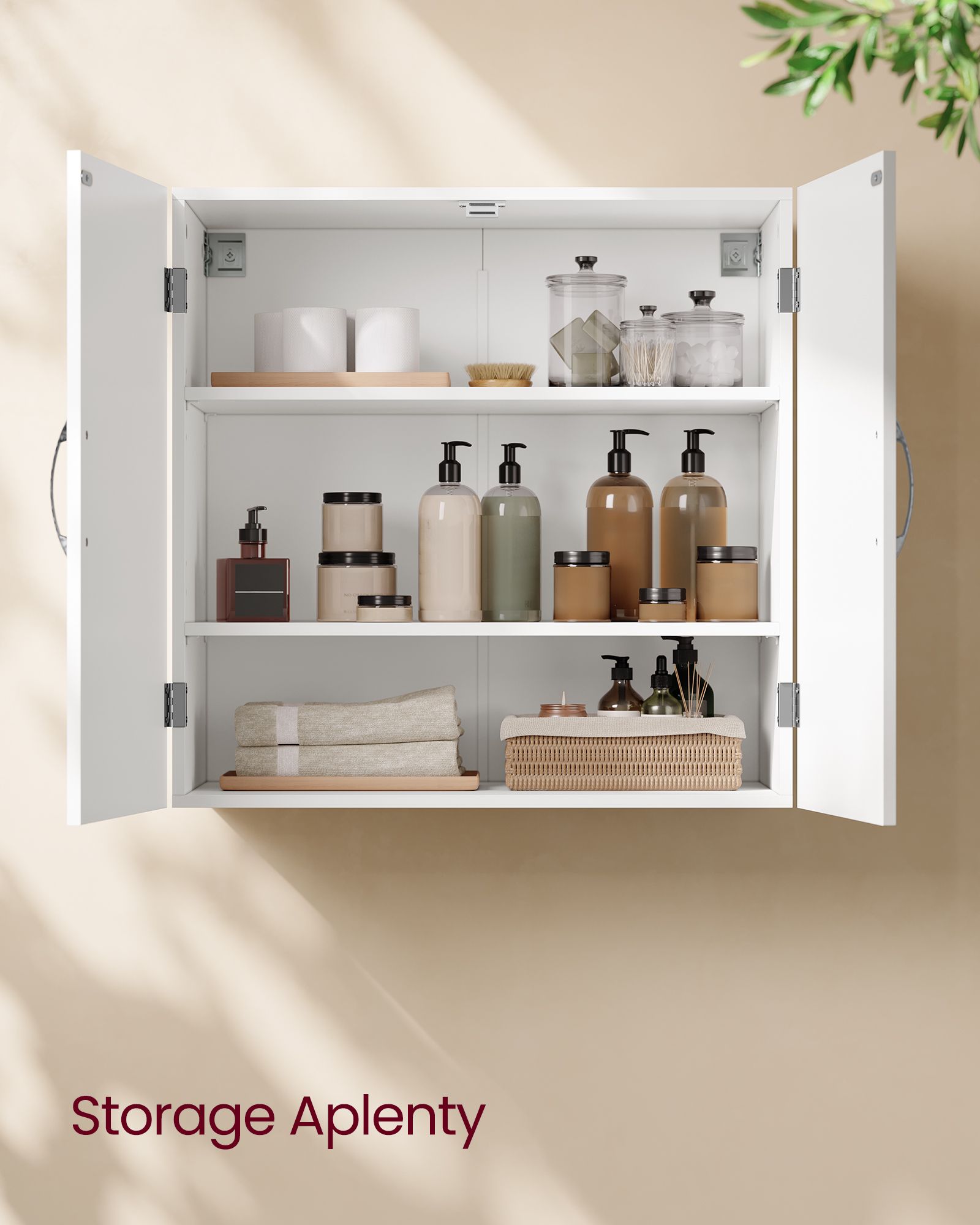 Wall-Mounted Bathroom Storage Cabinet - Wood - Cloud White - Adjustable Shelves
