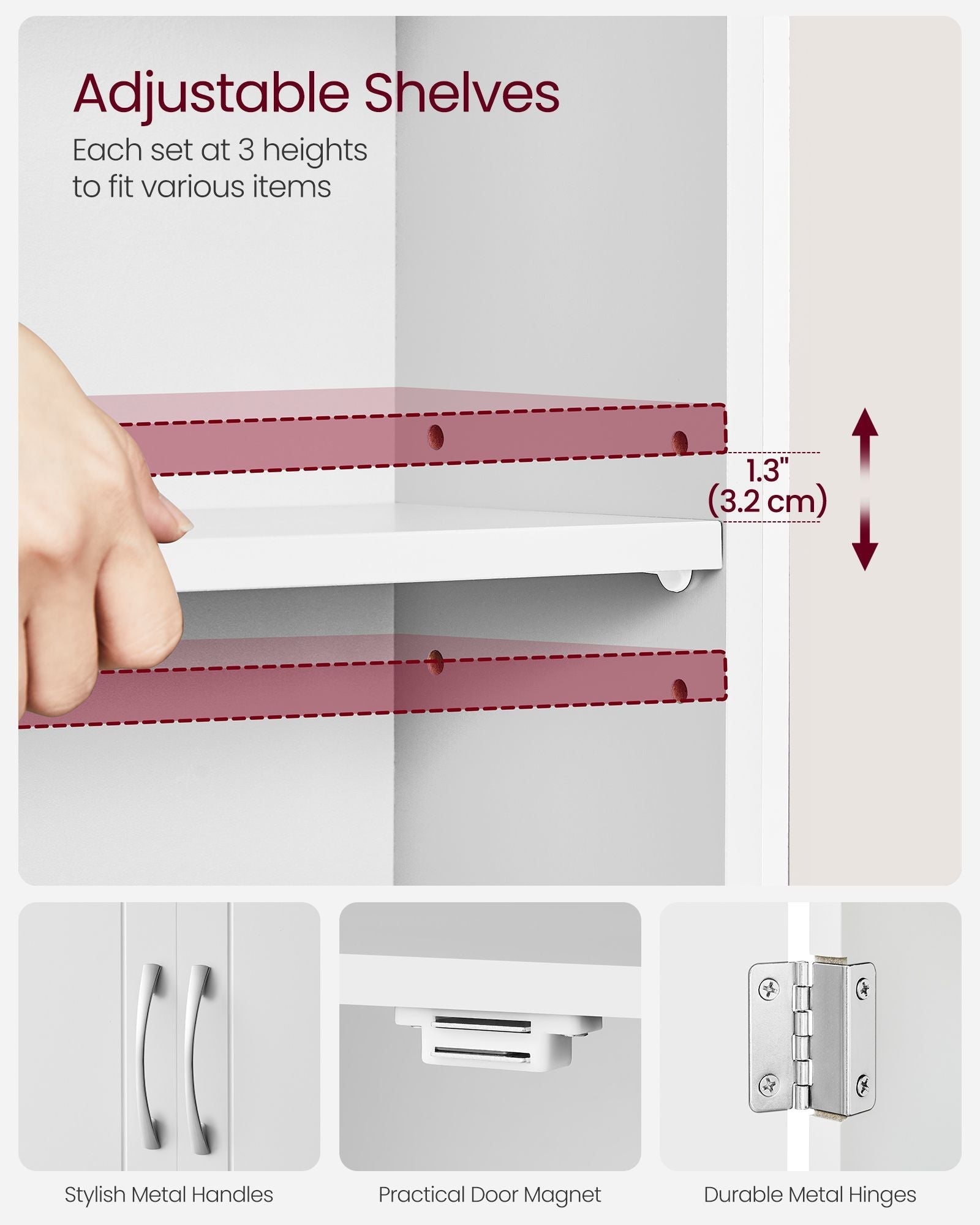 Wall-Mounted Bathroom Storage Cabinet - Wood - Cloud White - Adjustable Shelves