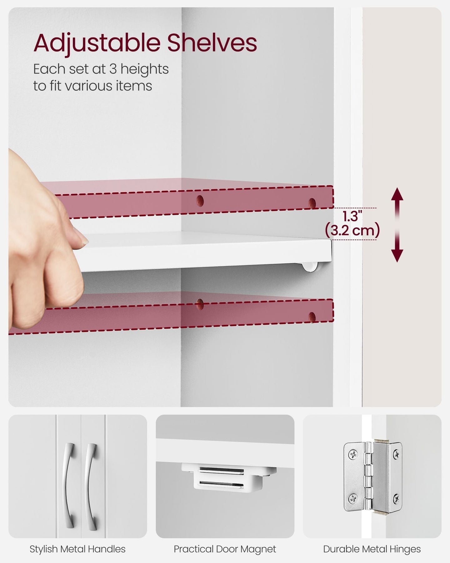 Wall-Mounted Bathroom Storage Cabinet - Wood - Cloud White - Adjustable Shelves