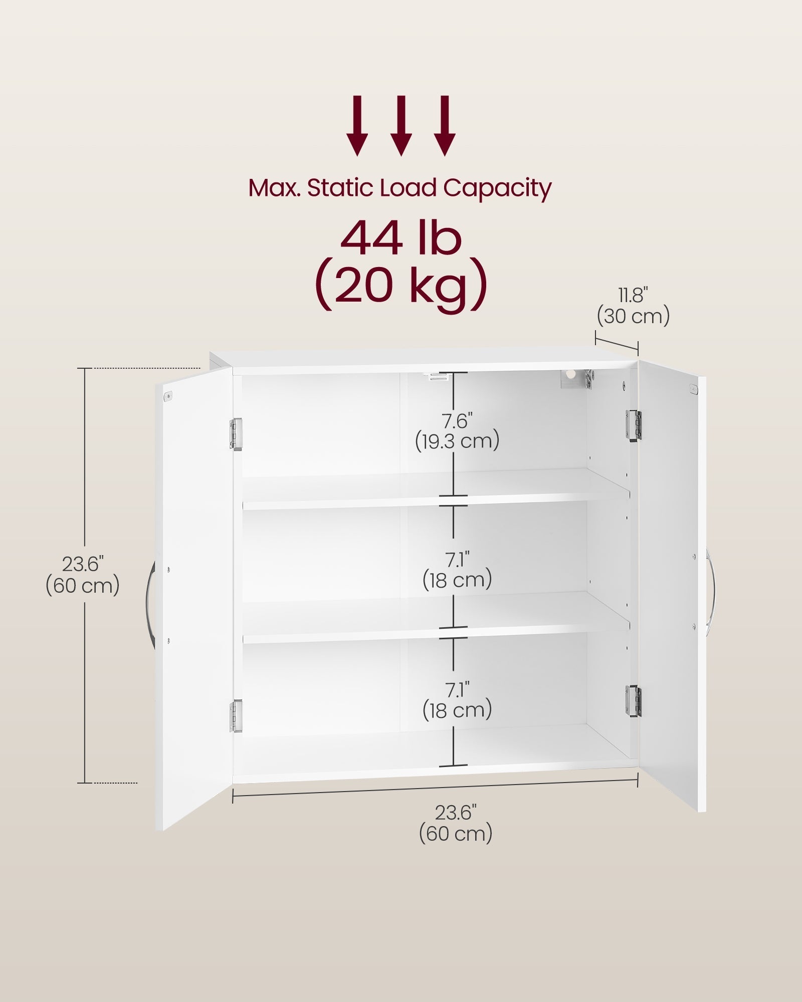 Wall-Mounted Bathroom Storage Cabinet - Wood - Cloud White - Adjustable Shelves