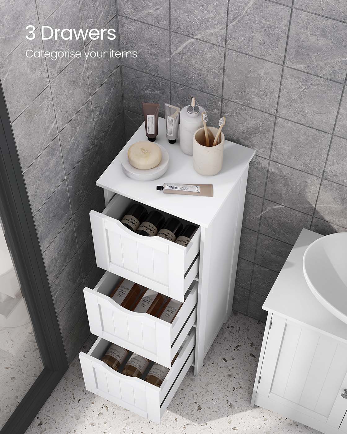 Floor Cabinet - Wood - Grey - 4 Drawers