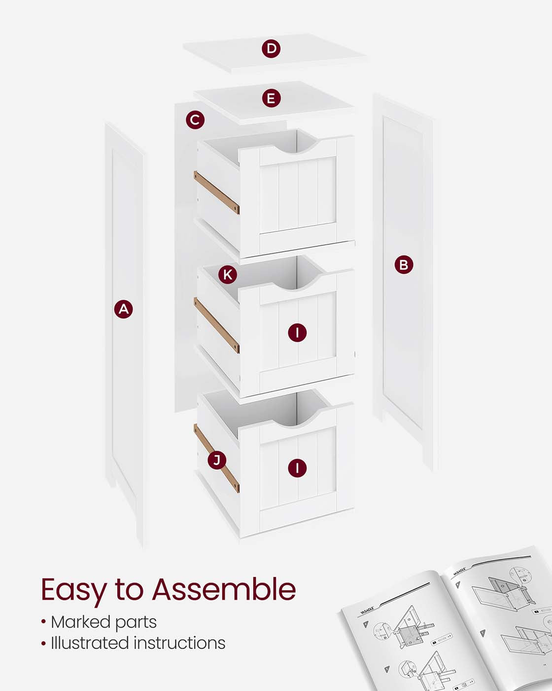 Floor Cabinet - Wood - Grey - 4 Drawers