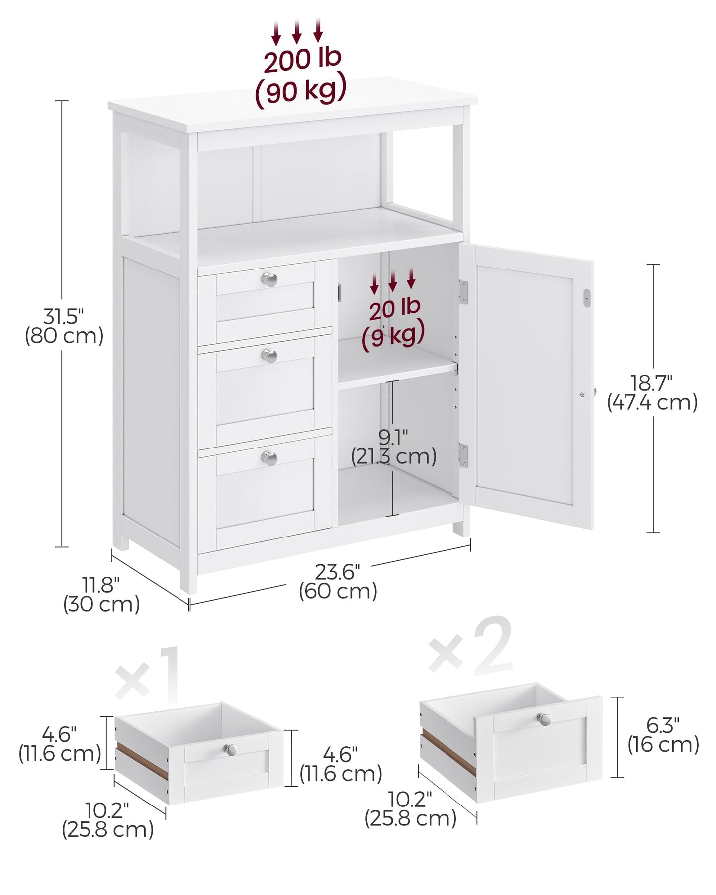 Bathroom Storage Cabinet - Wood - White - Freestanding with 3 Drawers and Adjustable Shelf