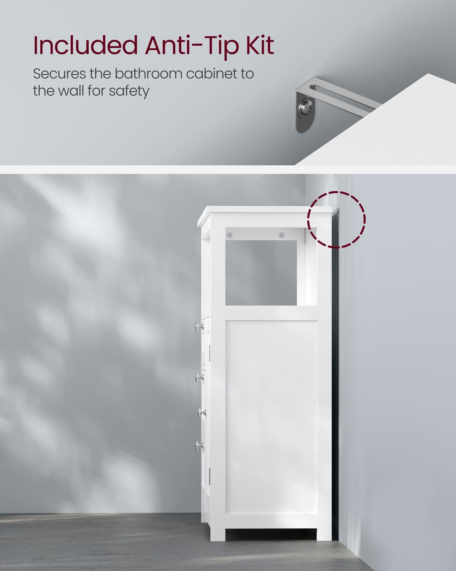 Bathroom Storage Cabinet - Wood - White - Freestanding with 3 Drawers and Adjustable Shelf