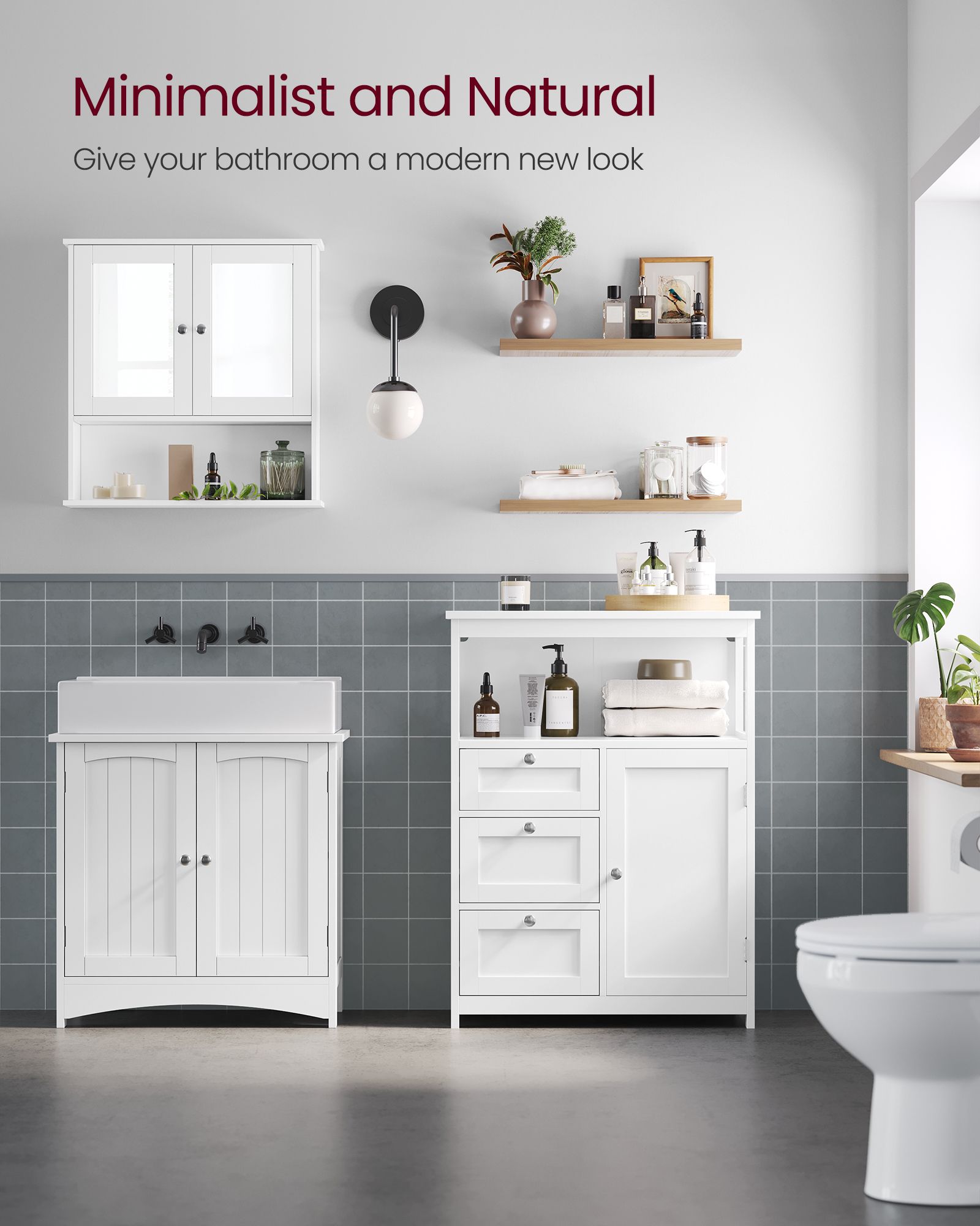 Bathroom Storage Cabinet - Wood - White - Freestanding with 3 Drawers and Adjustable Shelf