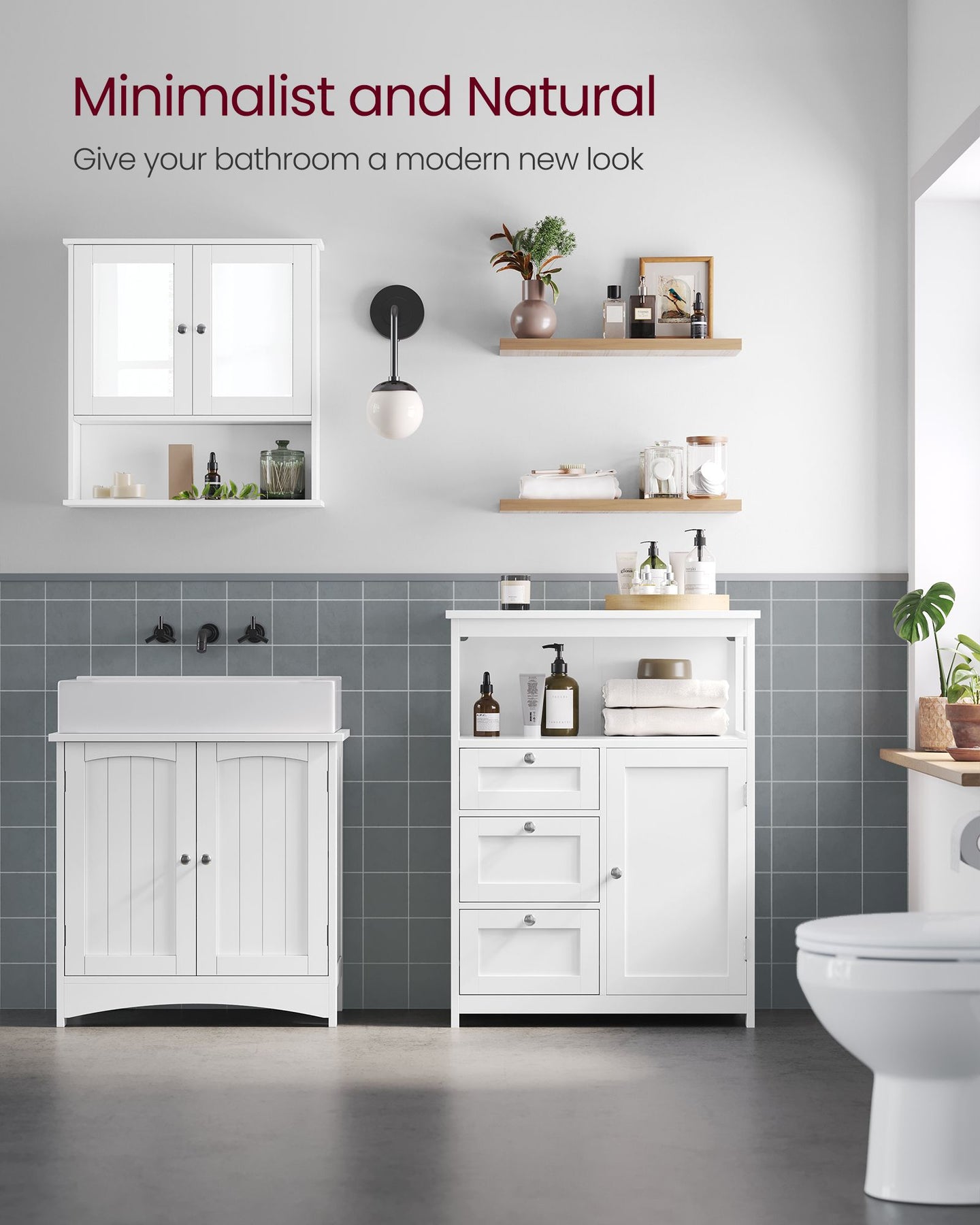 Bathroom Storage Cabinet - Wood - White - Freestanding with 3 Drawers and Adjustable Shelf