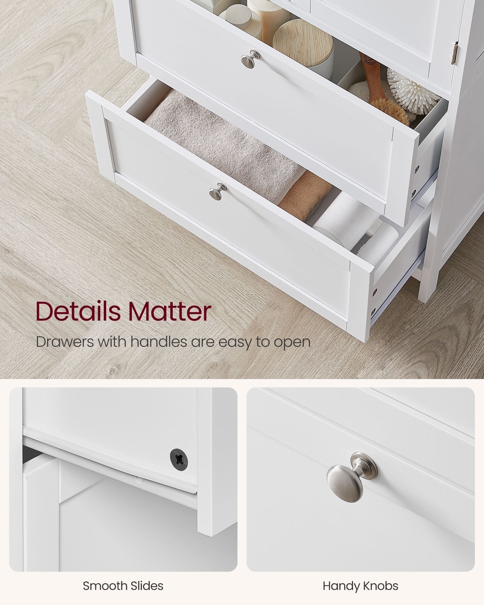 Freestanding Storage Cupboard - Wood - White - 2 Drawers