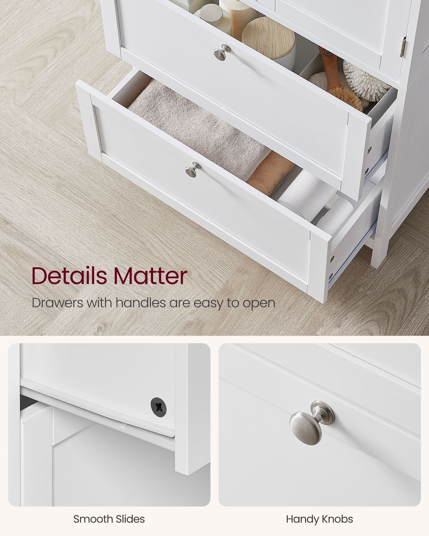 Freestanding Storage Cupboard - Wood - White - 2 Drawers