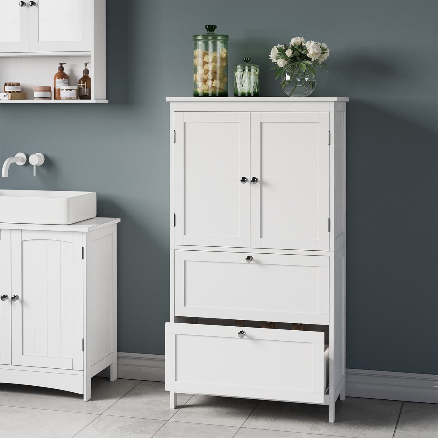Freestanding Bathroom Storage Cabinet - Wood - White - 2 Drawers