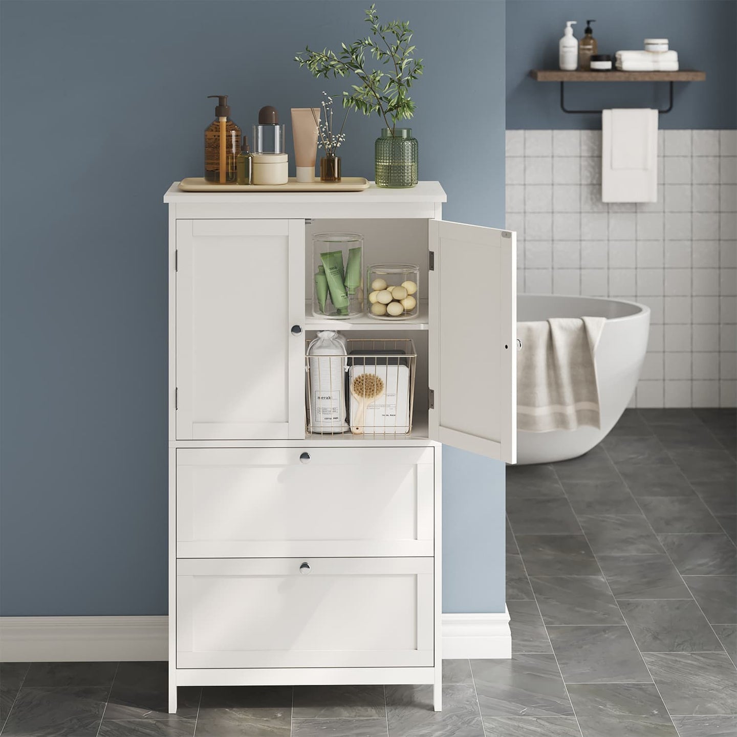 Freestanding Bathroom Storage Cabinet - Wood - White - 2 Drawers
