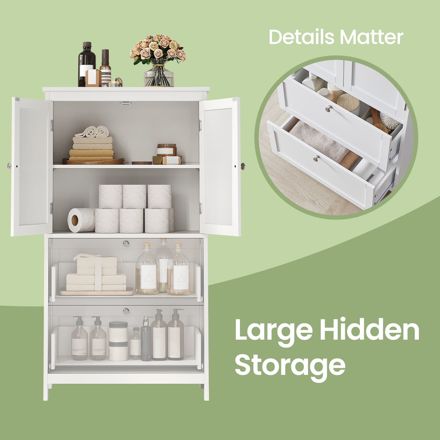 Freestanding Bathroom Storage Cabinet - Wood - White - 2 Drawers