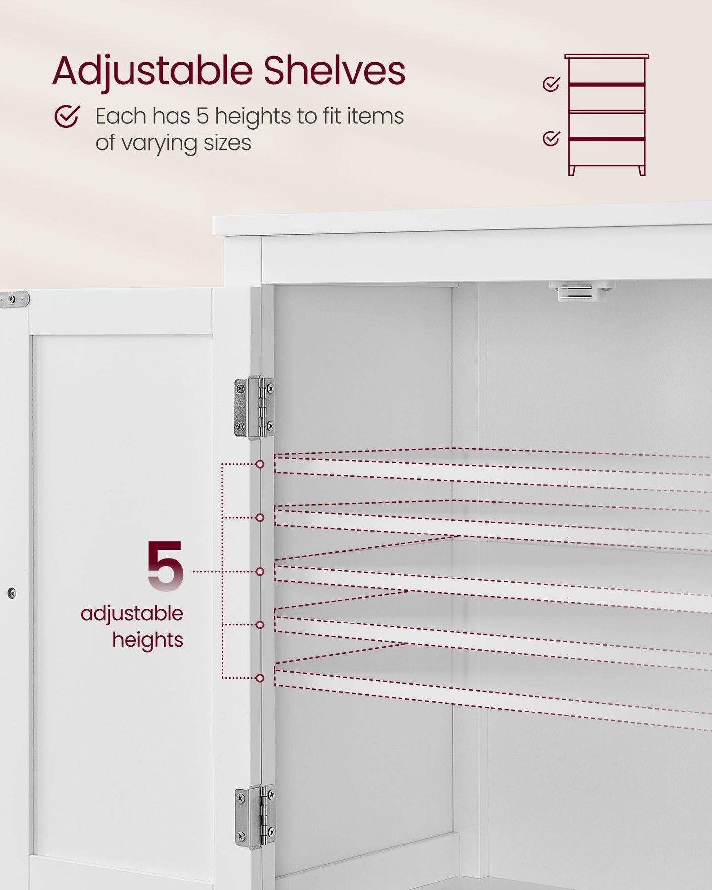Freestanding Cabinet - Wood - White - 4 Doors with Adjustable Shelves