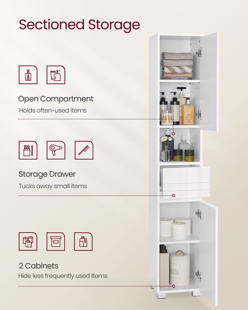 Tall Bathroom Cabinet - Wood - White