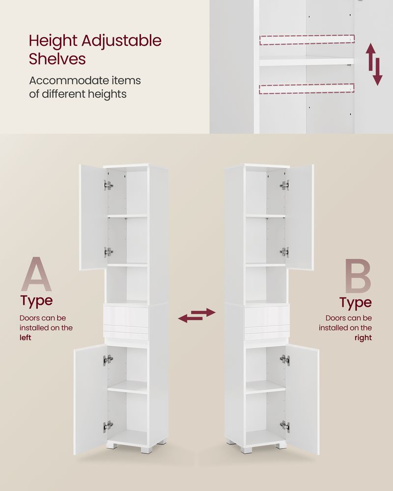 Tall Bathroom Cabinet - Wood - White