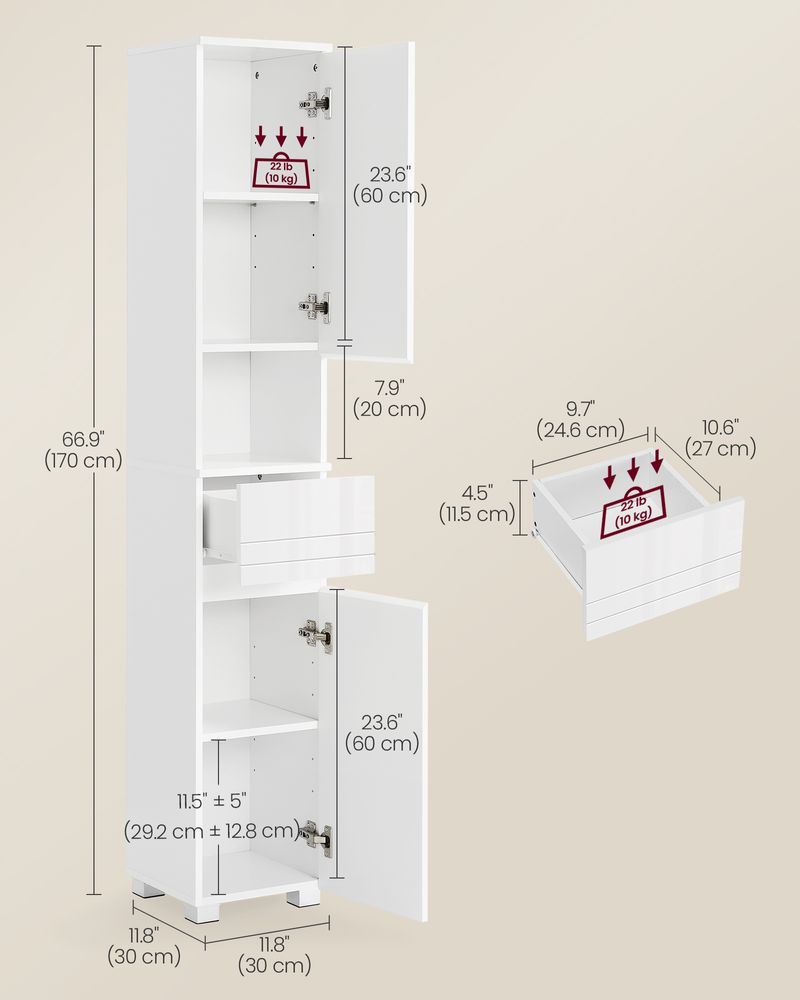 Tall Bathroom Cabinet - Wood - White