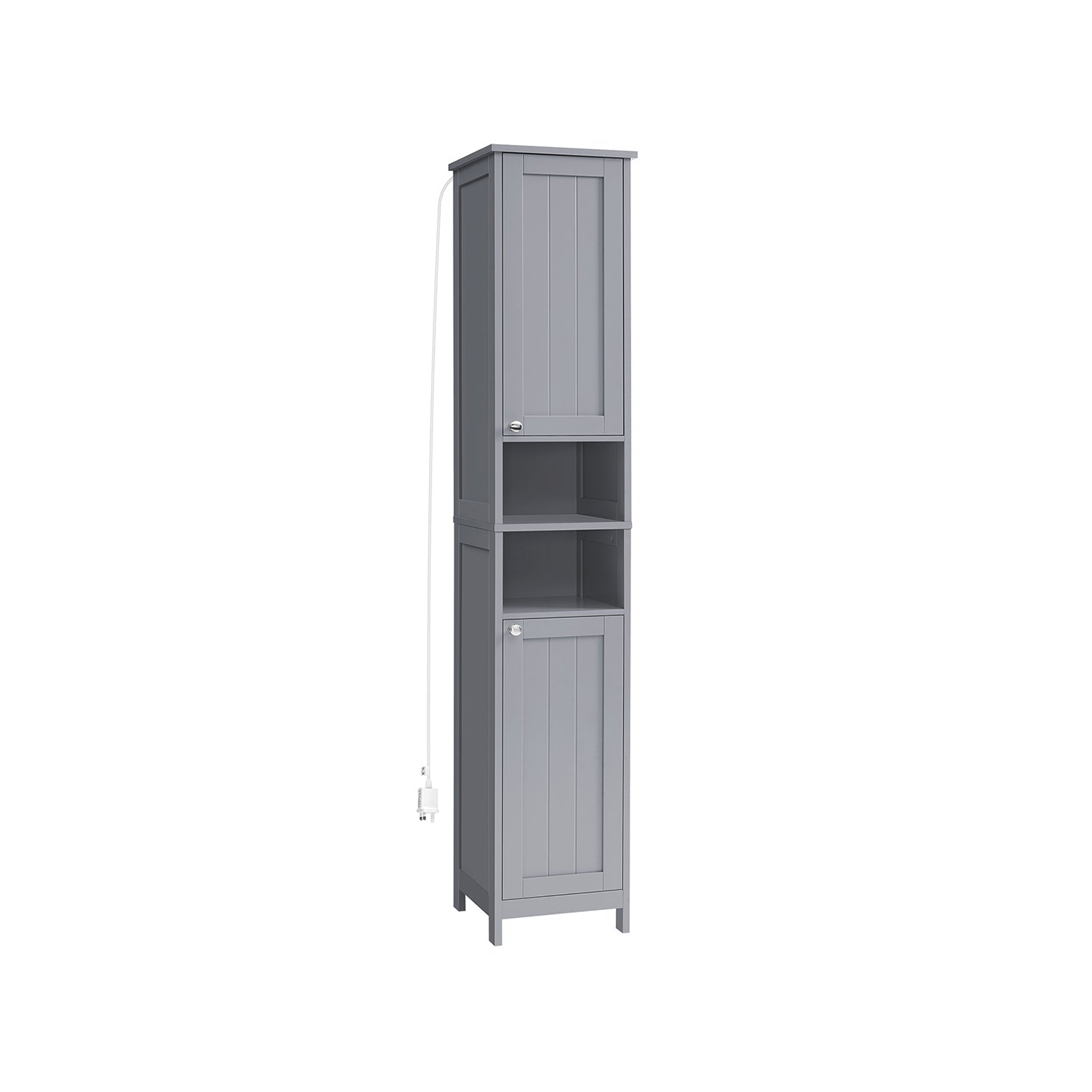 Tall Bathroom Cabinet - Wood - Dove Grey - Slim Design with Adjustable Shelves and Lights