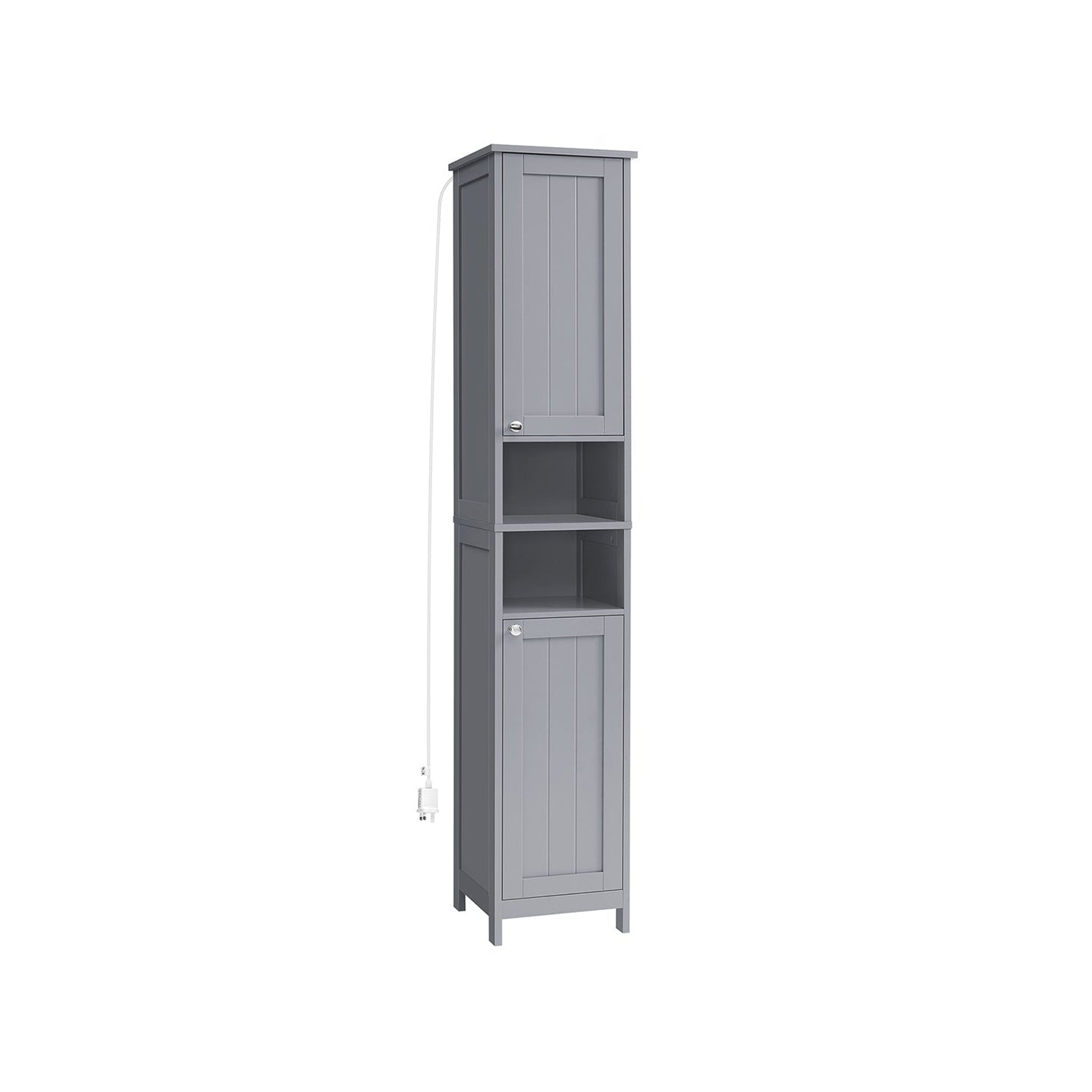Tall Bathroom Cabinet - Wood - Dove Grey - Slim Design with Adjustable Shelves and Lights