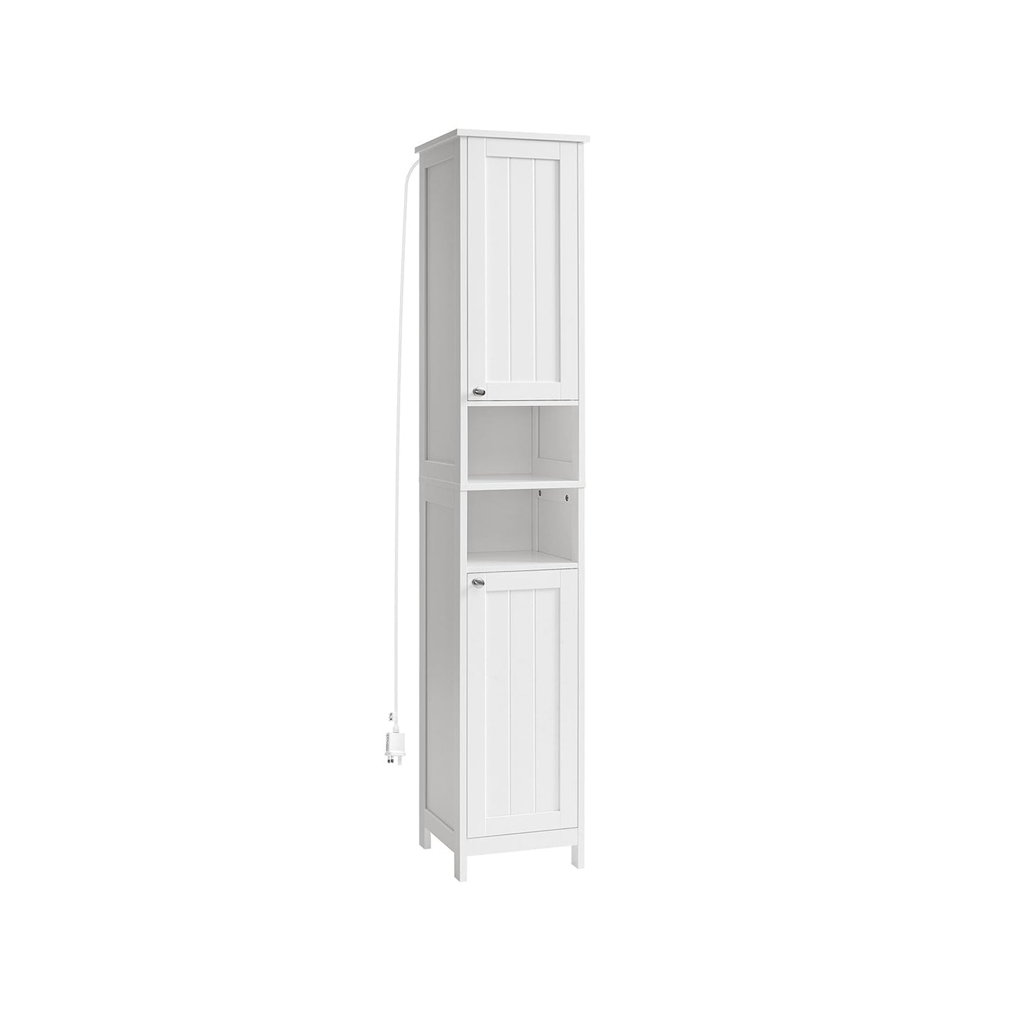 Slim Bathroom Cabinet - Wood - Cloud White - Freestanding with Adjustable Shelves and Open Compartments