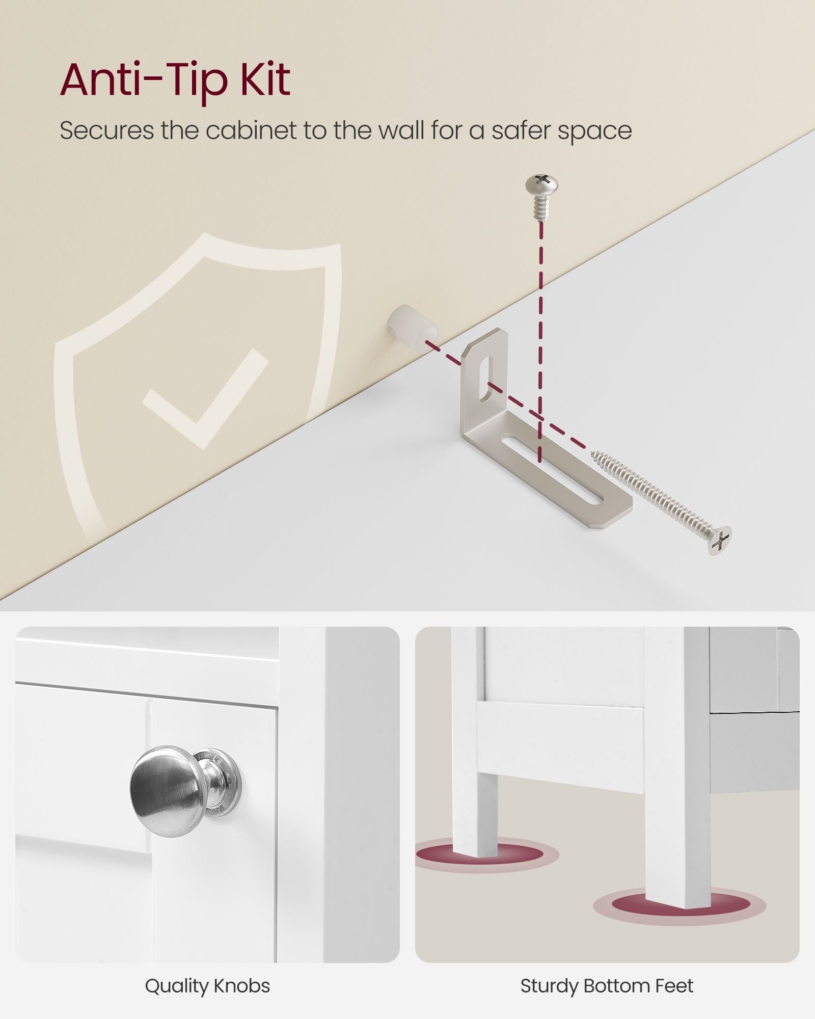 Slim Bathroom Cabinet - Wood - Cloud White - Freestanding with Adjustable Shelves and Open Compartments