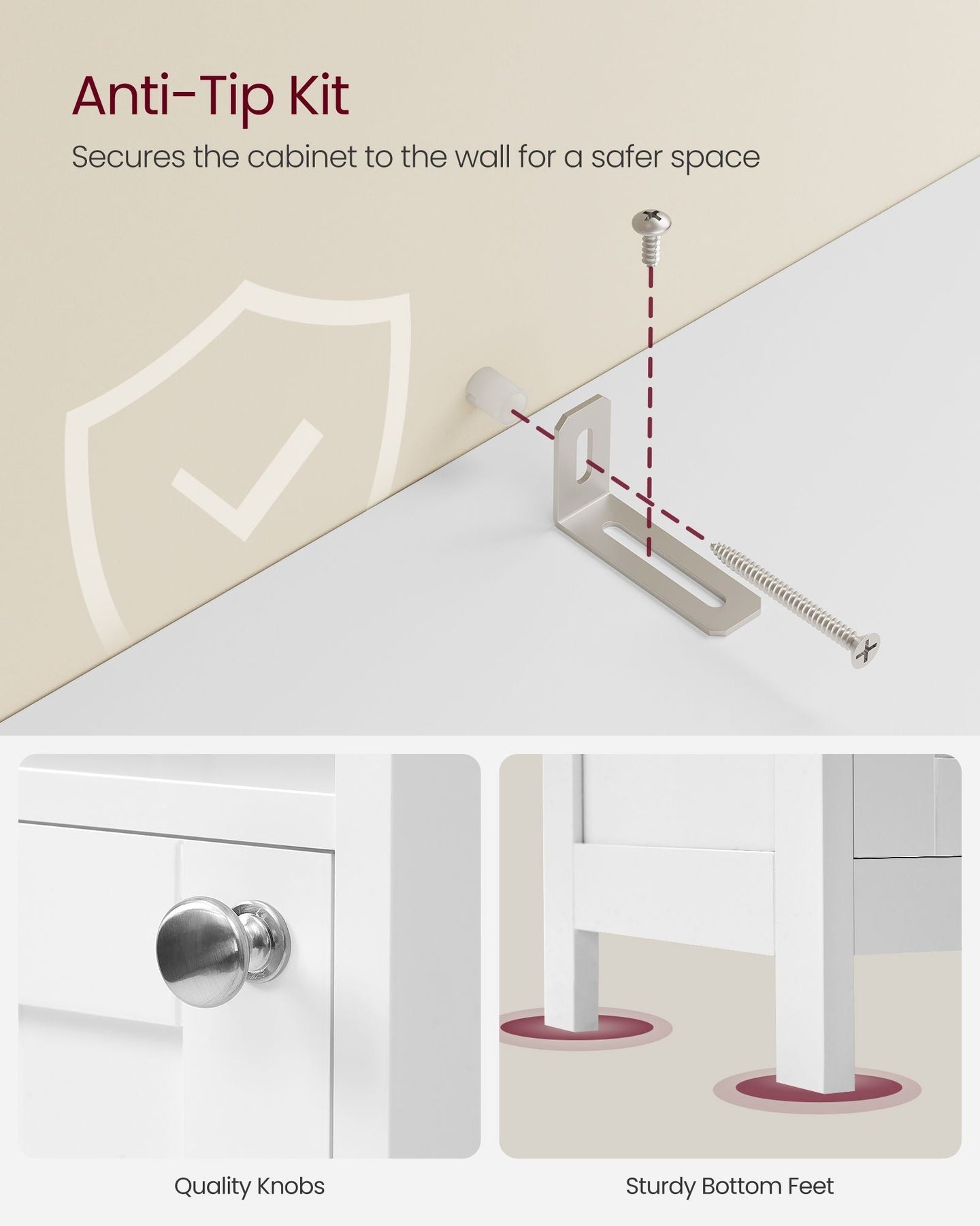 Slim Bathroom Cabinet - Wood - Cloud White - Freestanding with Adjustable Shelves and Open Compartments